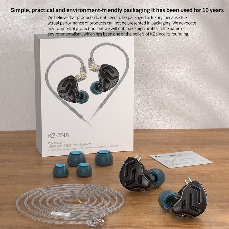 KZ ZNA In Ear Earphones 12MM Dual-magnetic Cavity Dynamic Headphones HiFi Bass M