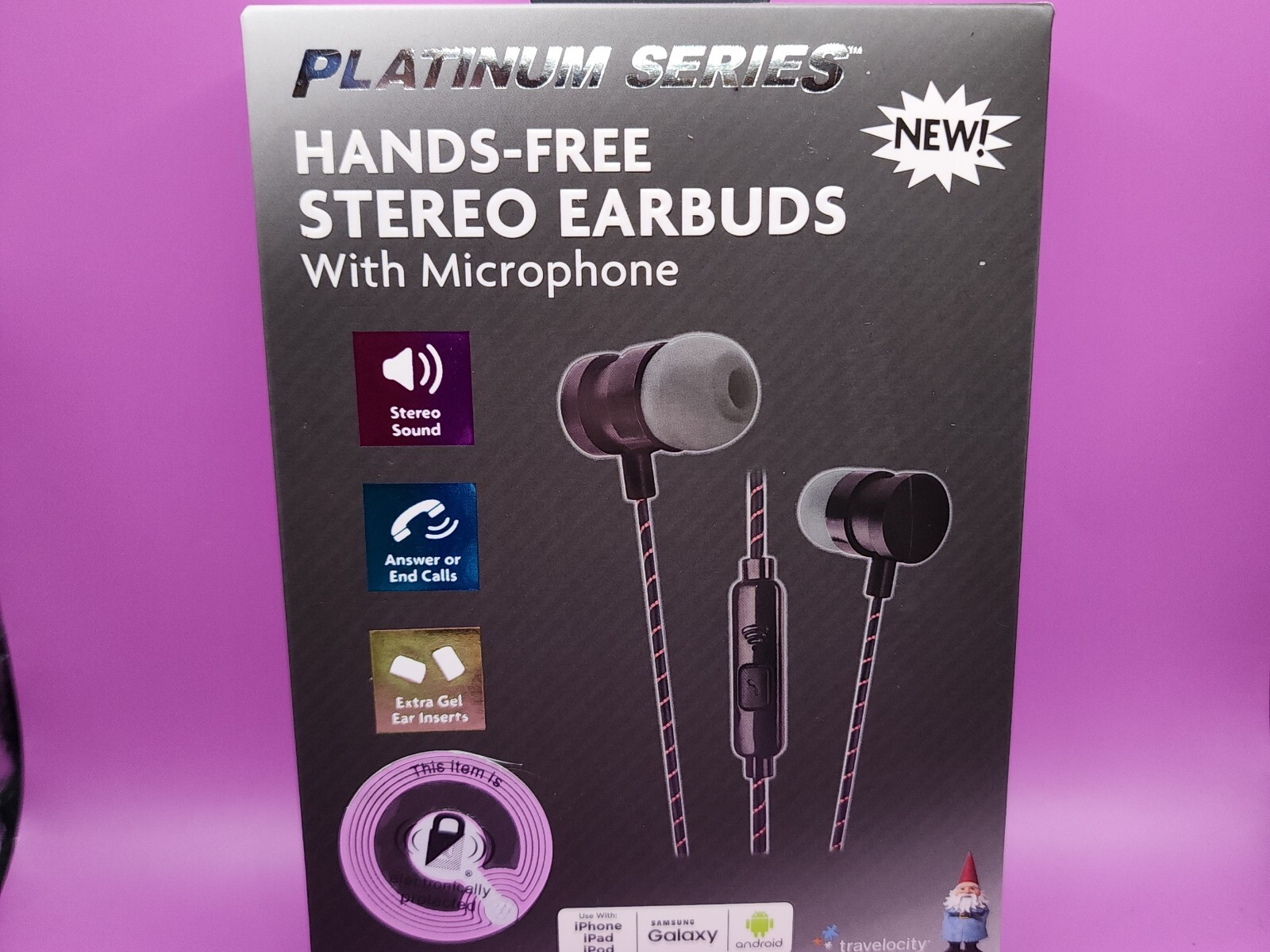 Travelocity Platinum Series Hands-Free Stereo Earbuds with Microphone – Black