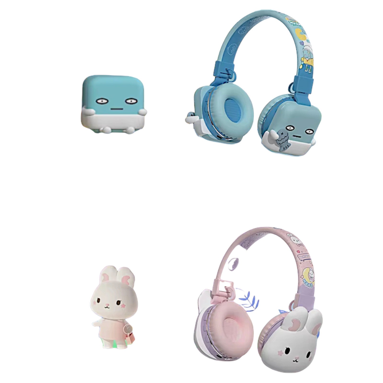 Candy Cat Bunny Cartoon Wireless/Wired Headphones Soft Pad Kids Headset Gift Box