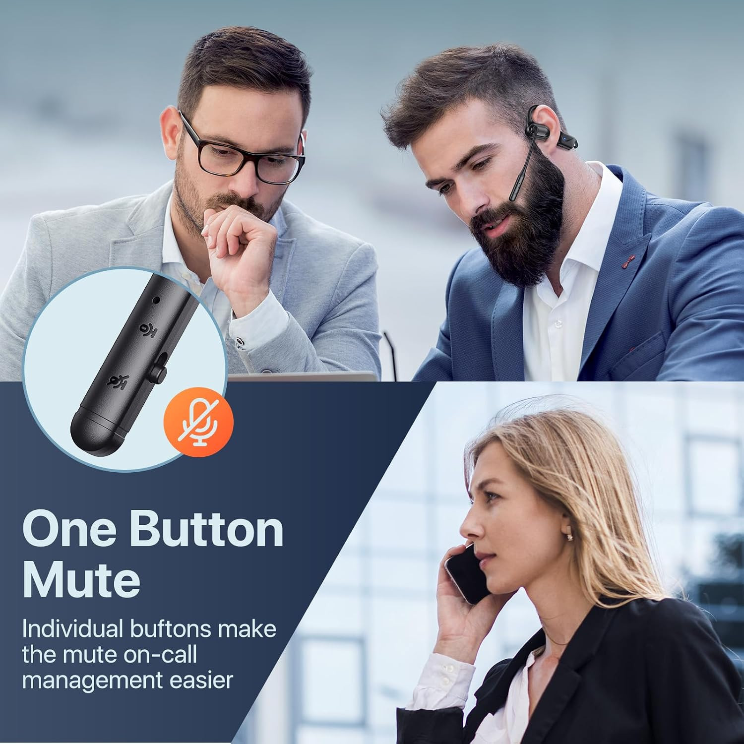 Open Ear Headphones with Mic, Air Conduction Wireless Bluetooth Headset for Work