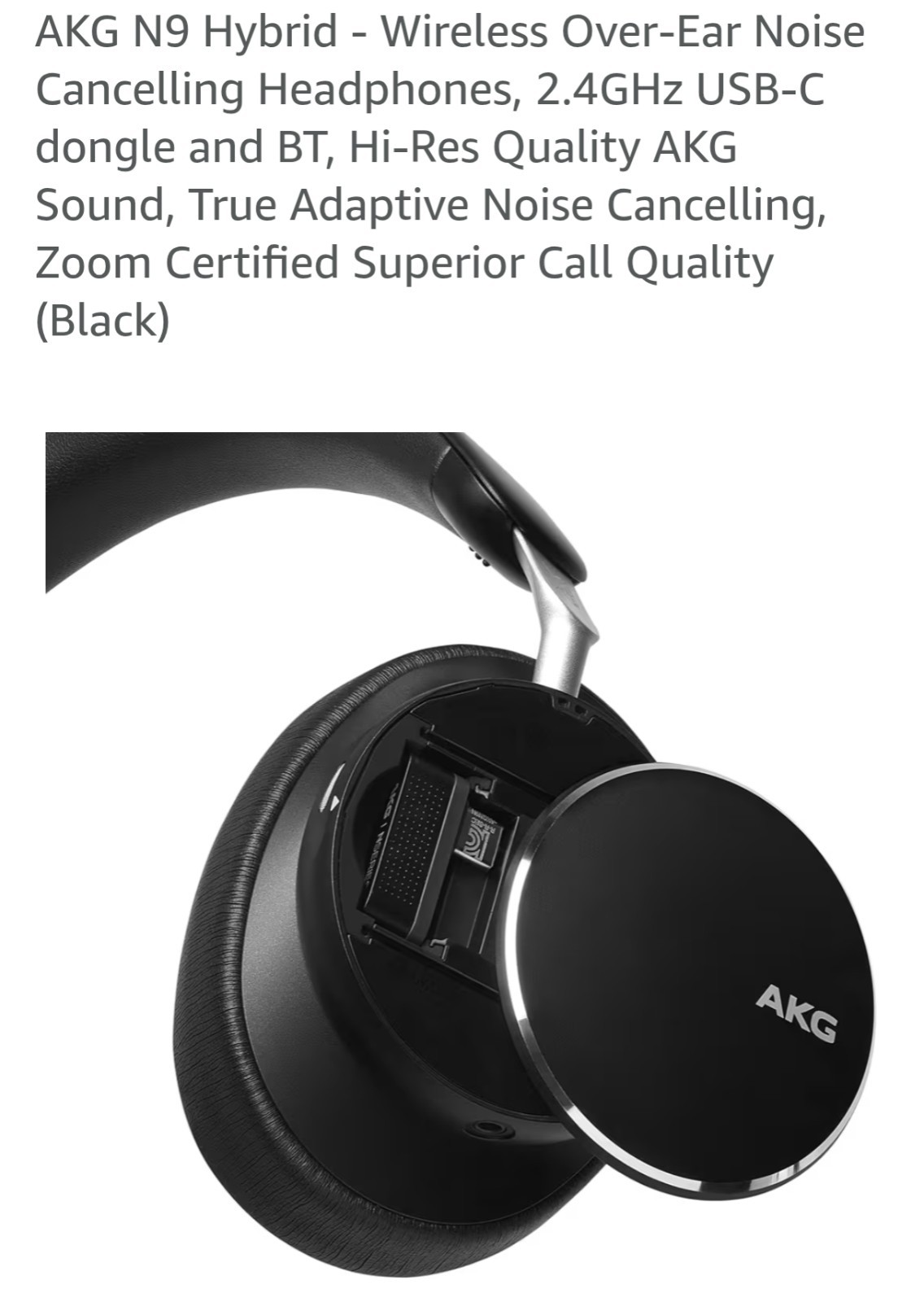 NewOpen AKG N9 Hybrid Wireless ANC Over-Ear Headphones Black w/ 2.4GHz Dongle