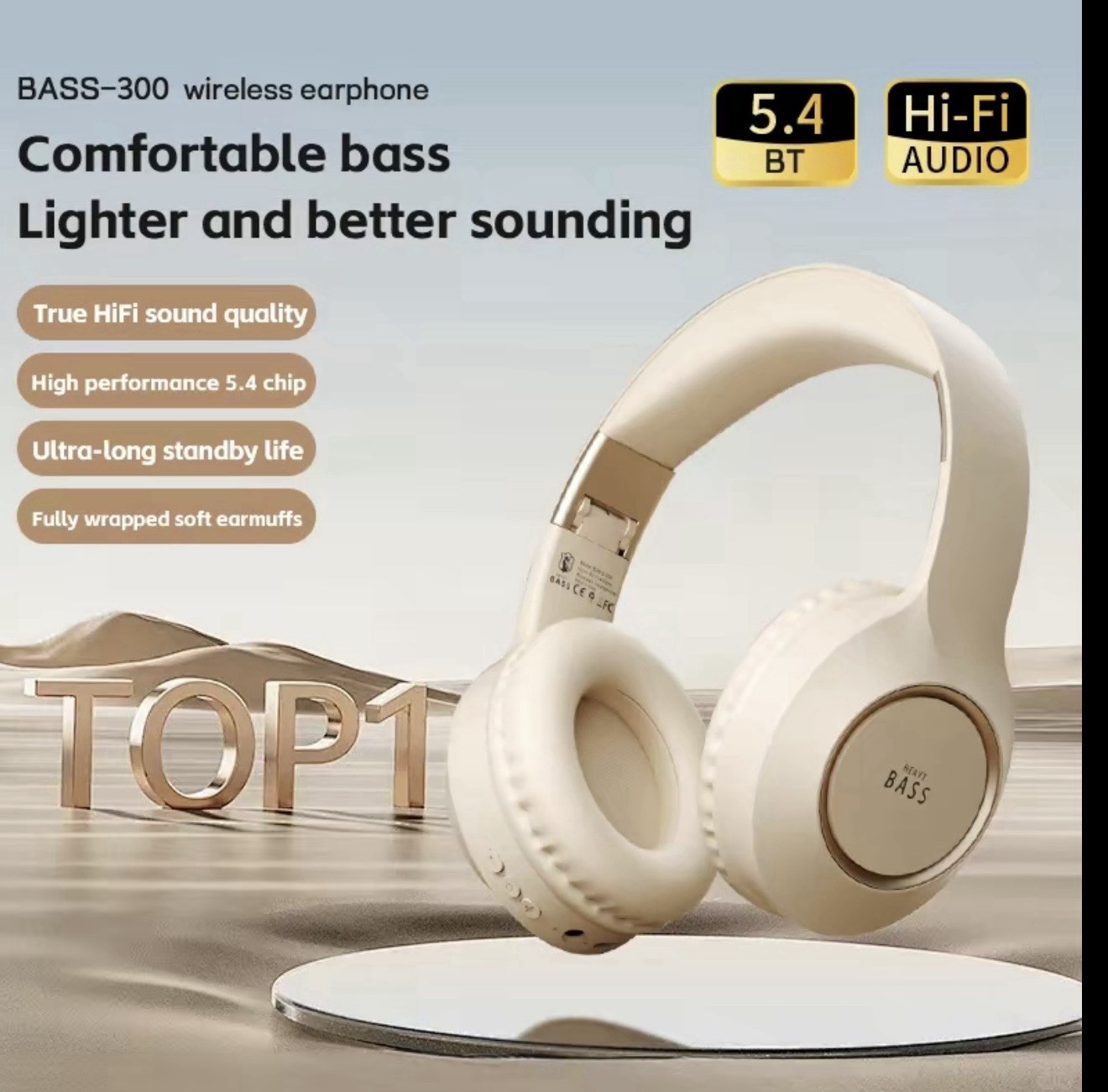 HEAVY BASS BASS-300 Bluetooth 5.4 On-Ear Headphones 40mm Hi-Res Mic White