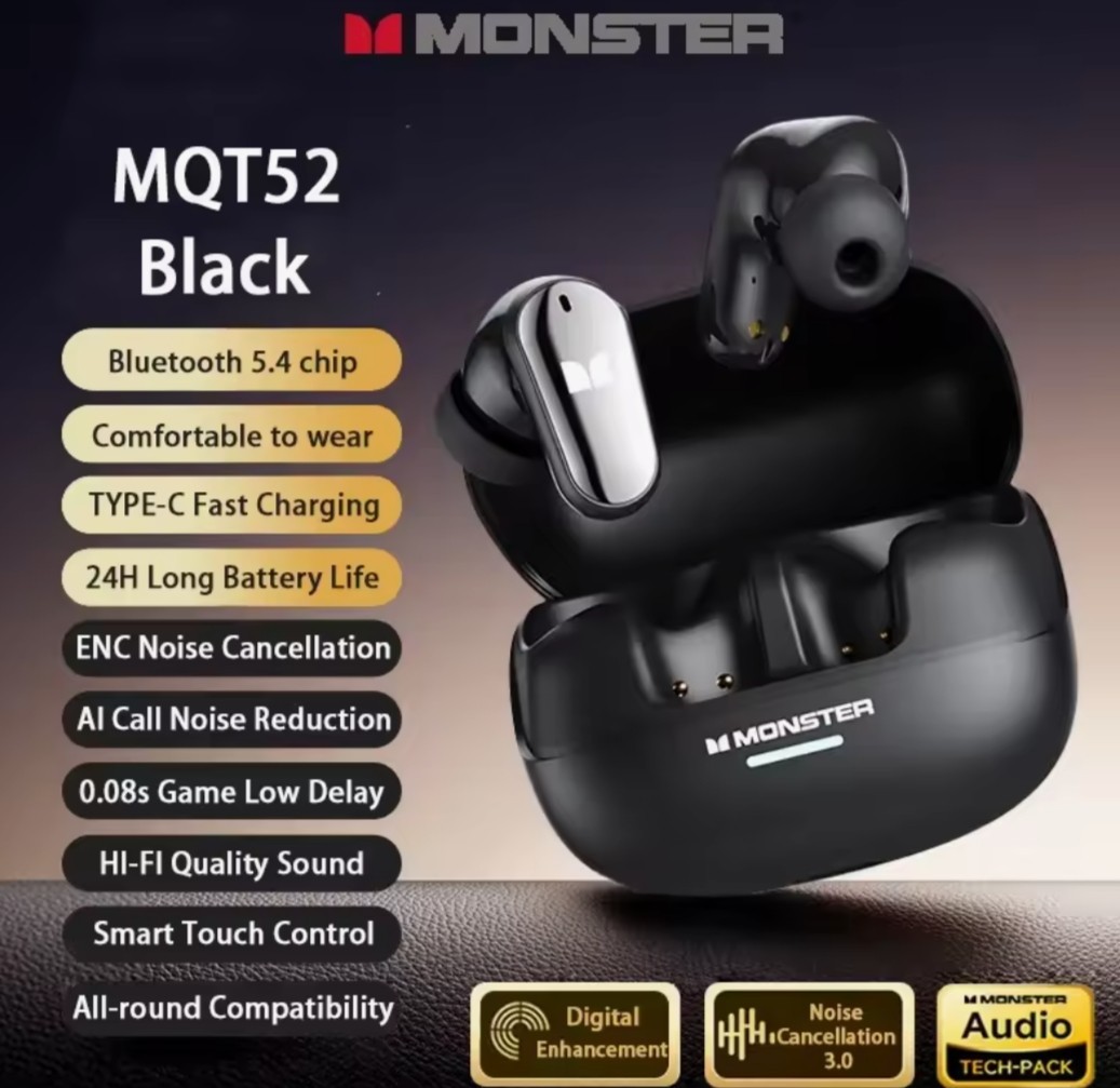 Monster QT52 Gaming/Music/Call Earbuds Noise Canceling Black beats 24hr ios andr