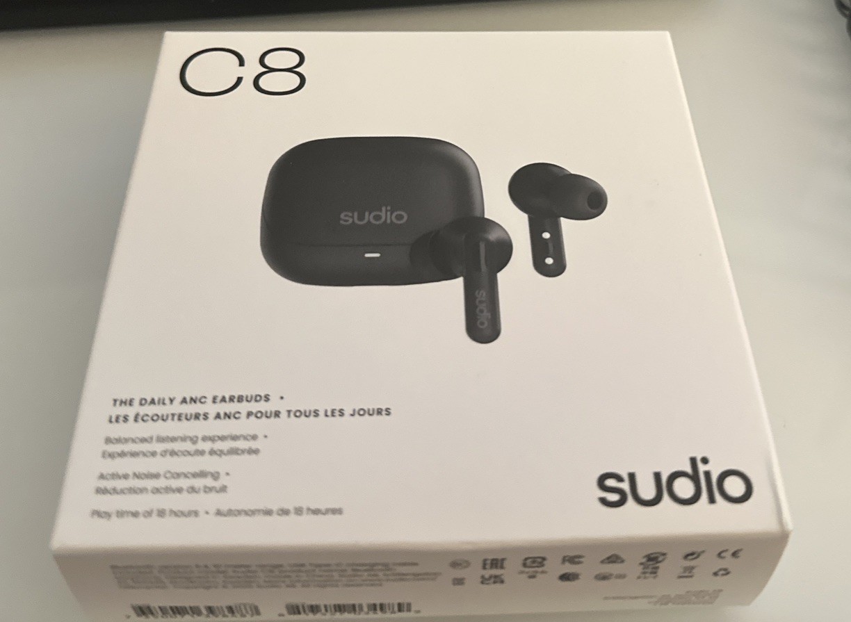 Sudio C8 The Daily ANC Earbuds Noise Canceling, Balanced Listening, Black, NEW