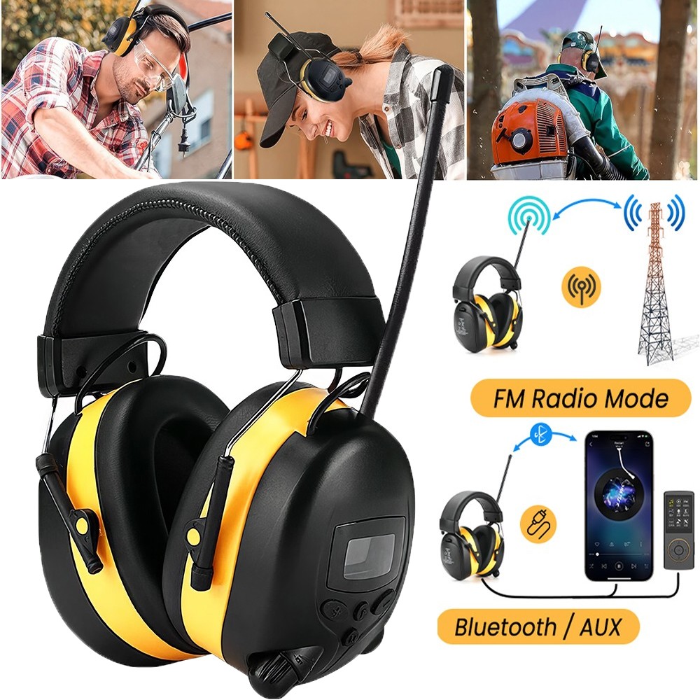 FM Radio Headphones with Digital Display 30dB FM Hearing Protection Earmuffs