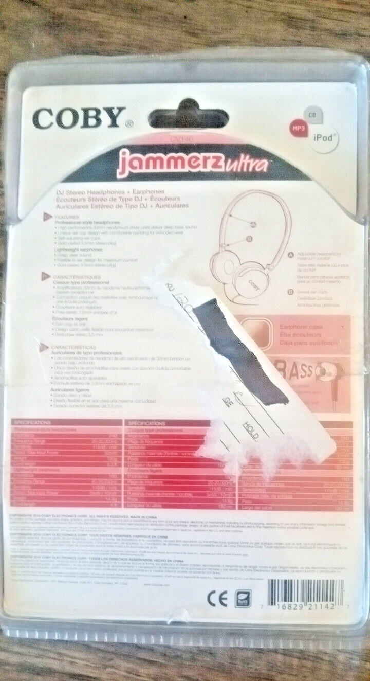 Coby Jammerz Ultra 2 in 1 DJ Stereo Headphones + Earphones for iPod, MP3 NEW