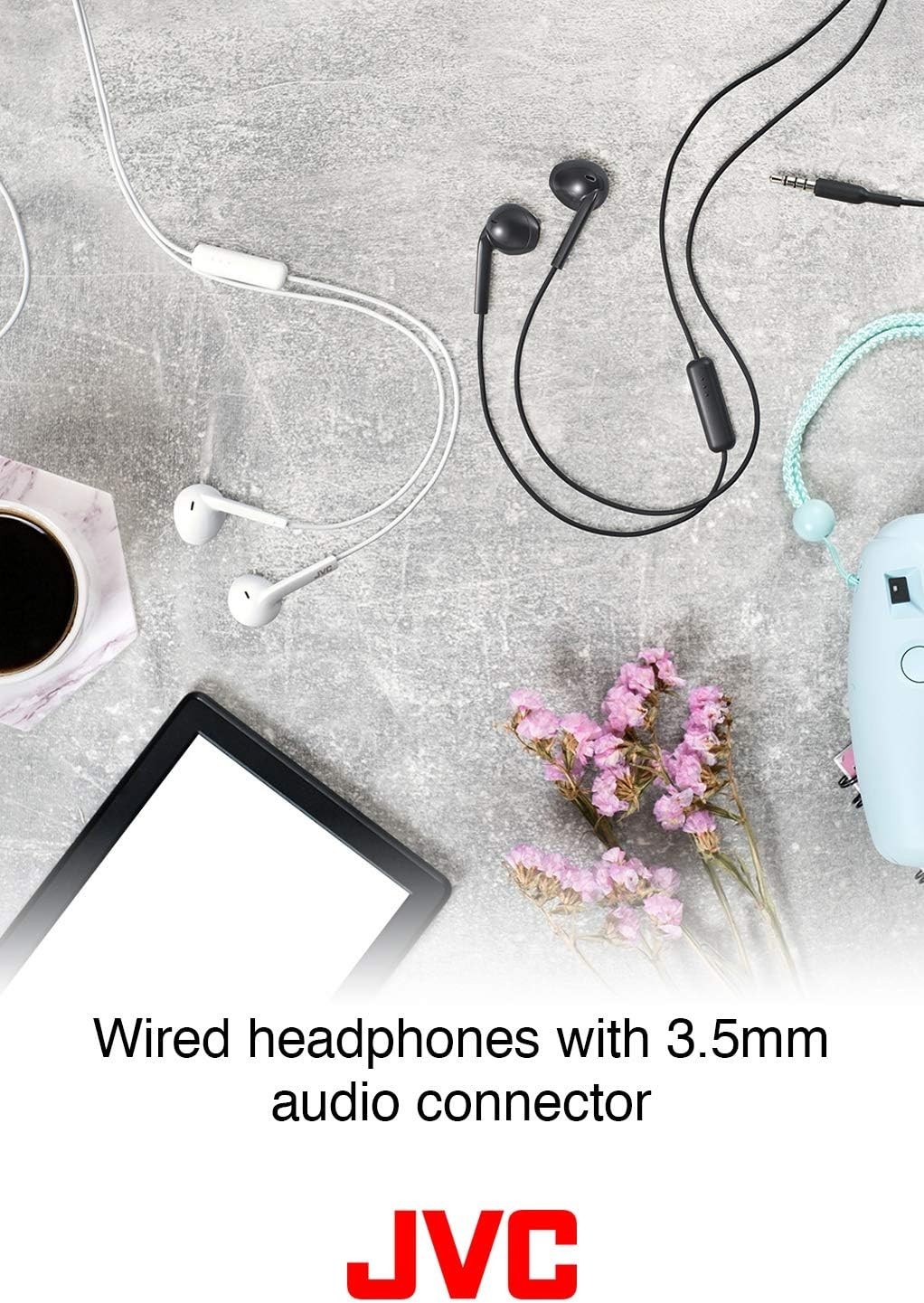 JVC HAF17MW Earbud Headphones with Mic and Remote – White