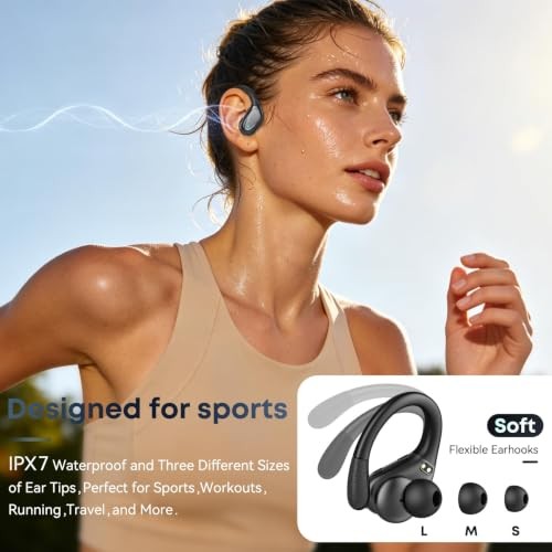 Wireless Earbuds, Sports Bluetooth Headphones, Noise Canceling Ear Buds Black