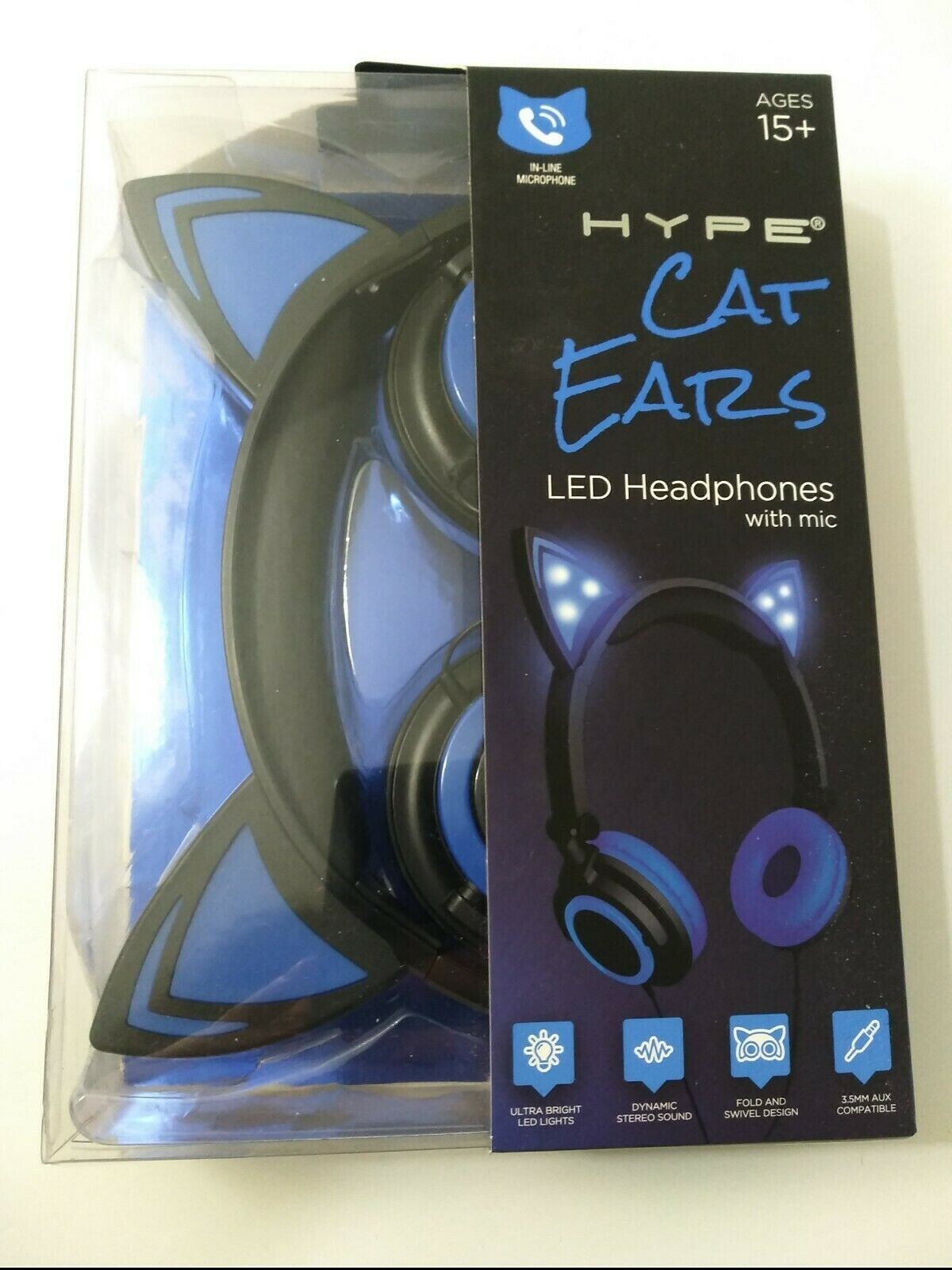 Hype Cat Ears LED Headphones 3.5mm Jack with mic (BLUE)