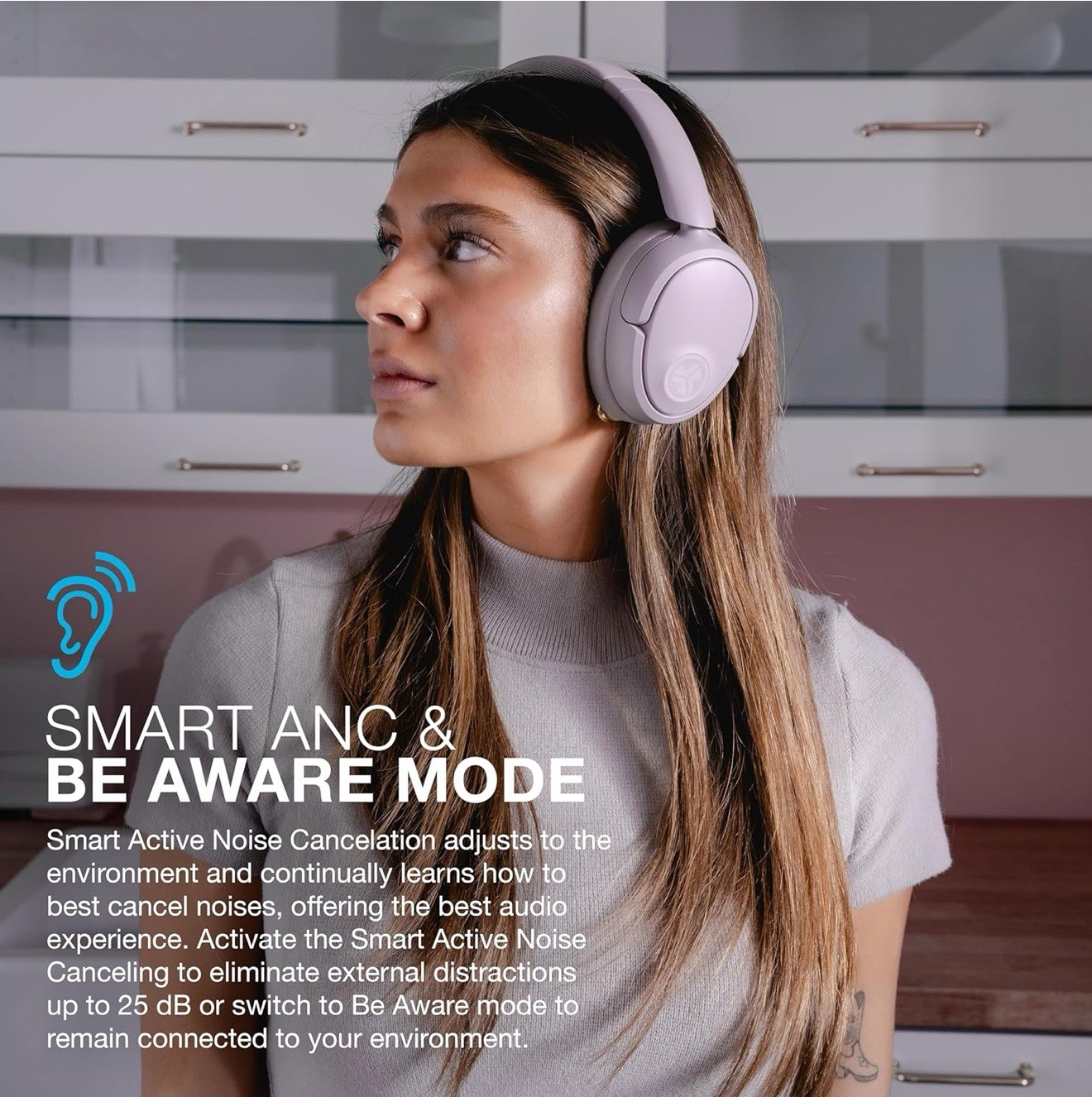 JLab JBuds Lux ANC Wireless Headphones Hybrid Active Noise Cancelling Mauve