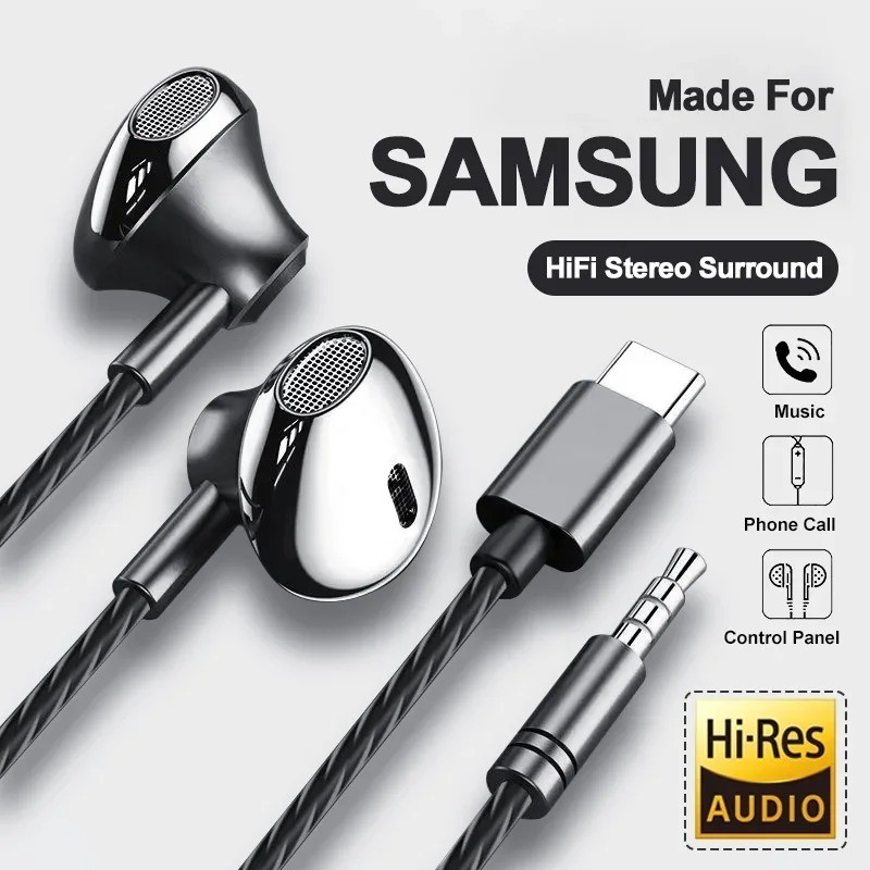 Type-C In-Ear Wired Karaoke Headphones 3.5mm Stereo Music Earbud Handfree Headse
