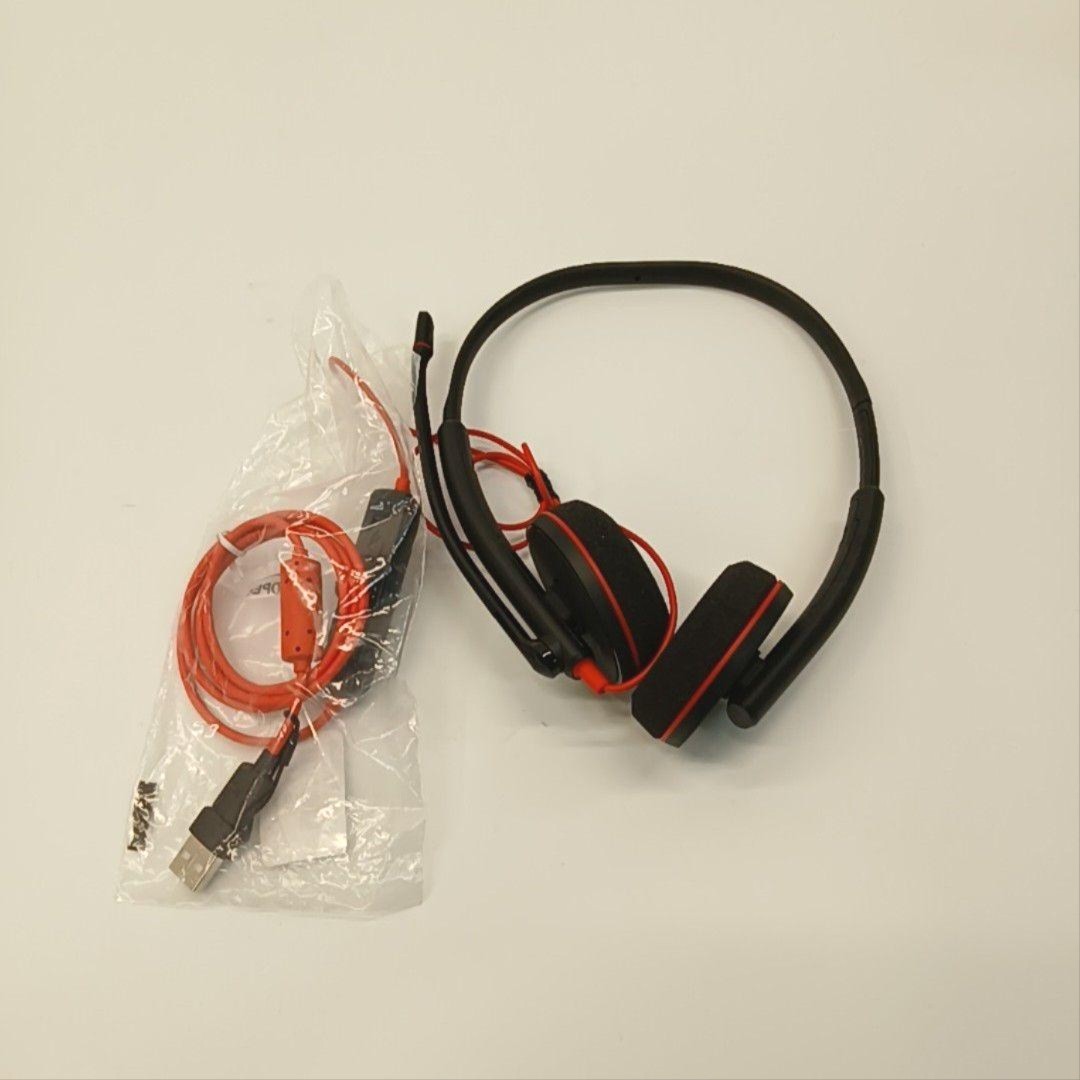 Plantronics Blackwire Stereo Headset Black Red USB Wired Boom Mic On Ear