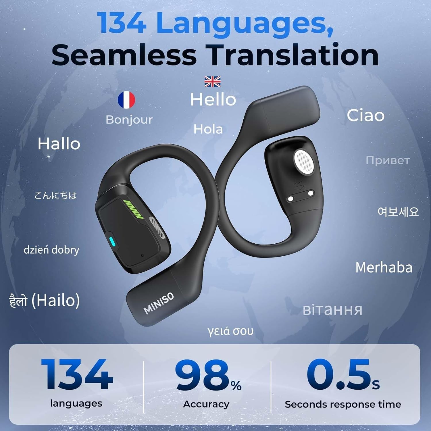 MINISO M98 AI Translation Earbuds, 3-in-1 Real-Time Translator Earbuds with App,