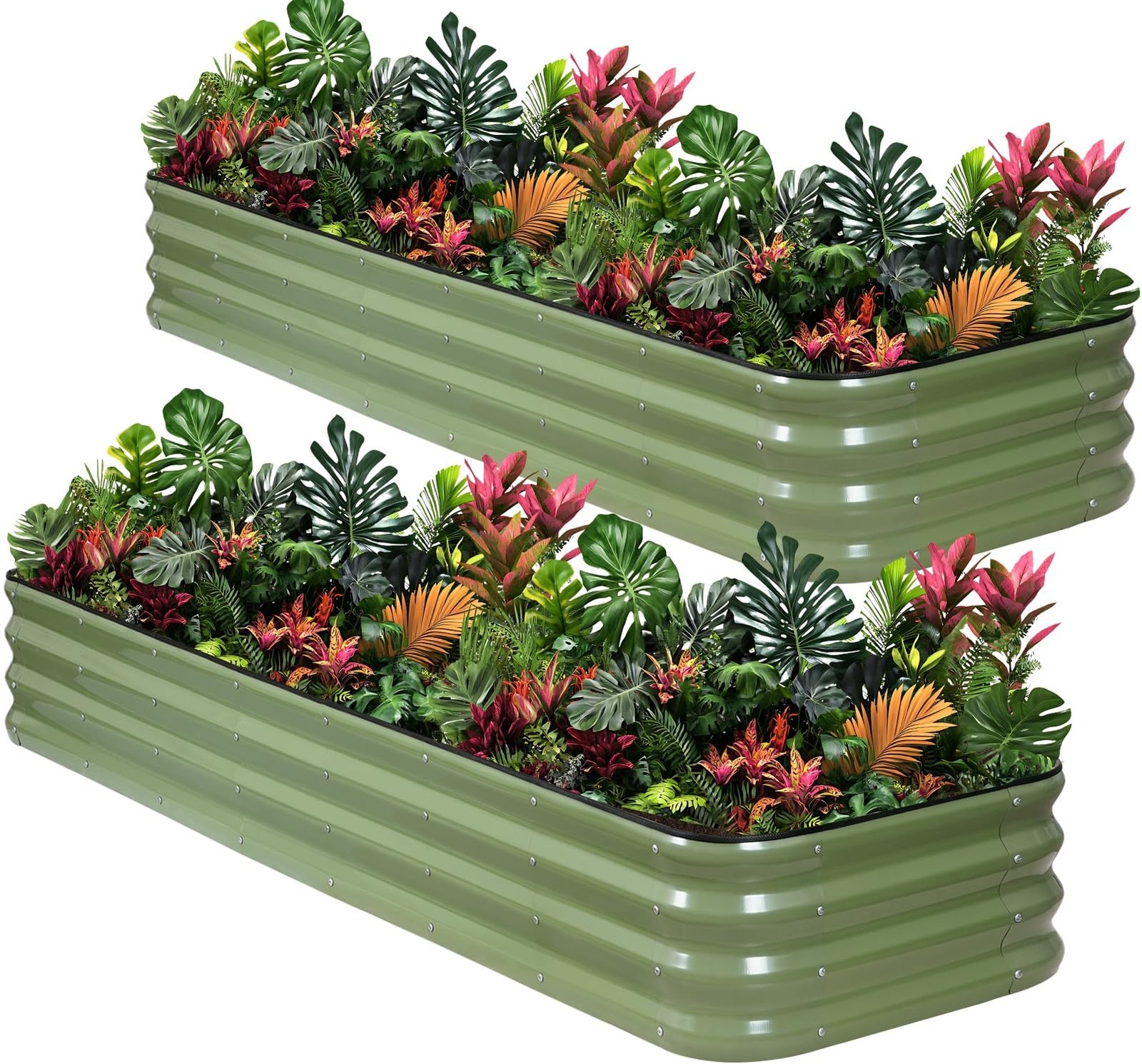 Galvanized Raised Garden Bed Kit – 8x2x1, 2 Pack with Gloves & Tape Included
