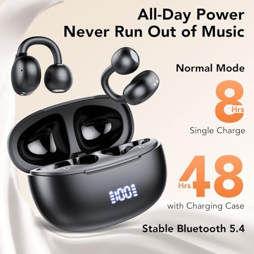 Clip on Earbuds Open Ear Wireless Bluetooth 5.4 Headphones with Noise