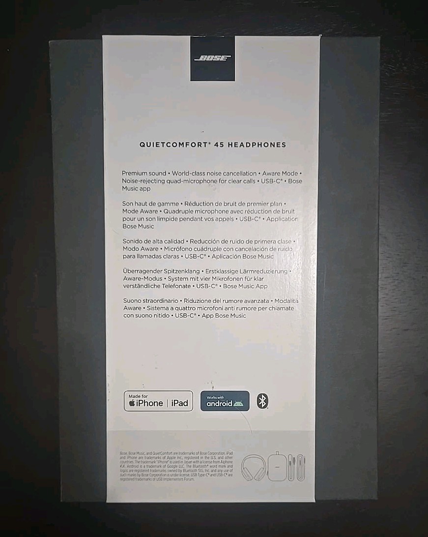 Bose QuietComfort 45 Noise Canceling Bluetooth Headphones – White Smoke – SEALED