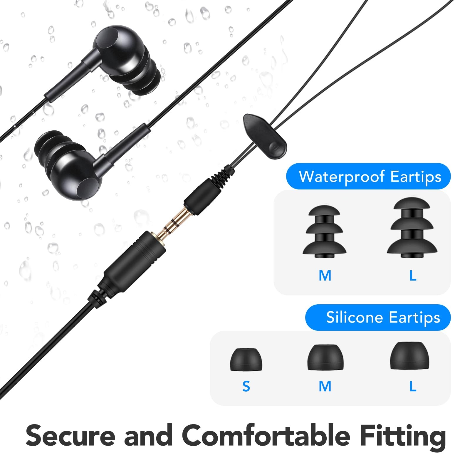 AGPTEK IPX8 Waterproof in-Ear Earphones, Coiled Cable Swimming 11.99, Black