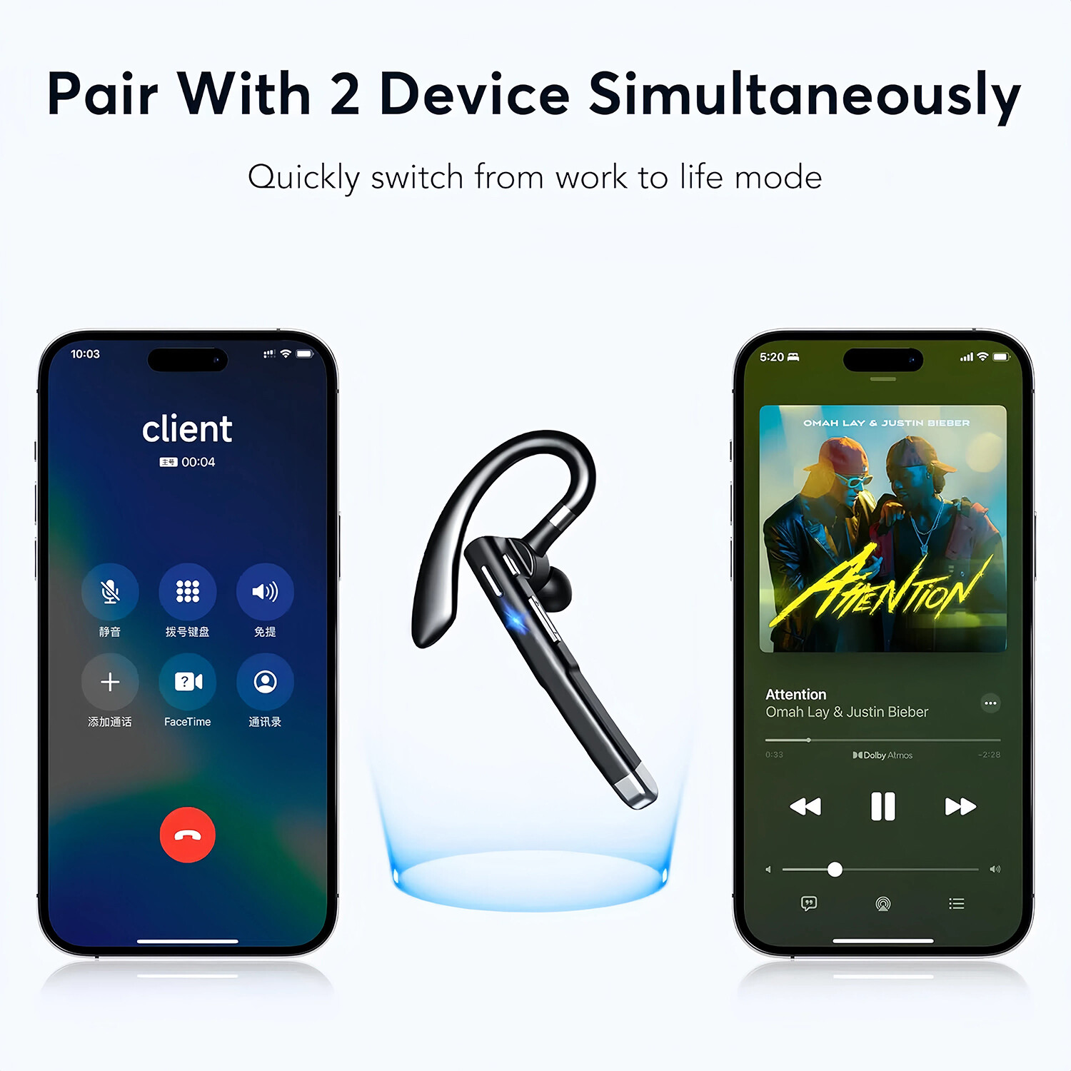 Trucker Wireless Headset Bluetooth 5.1 Earpiece Dual Mic Earbud Noise Cancelling