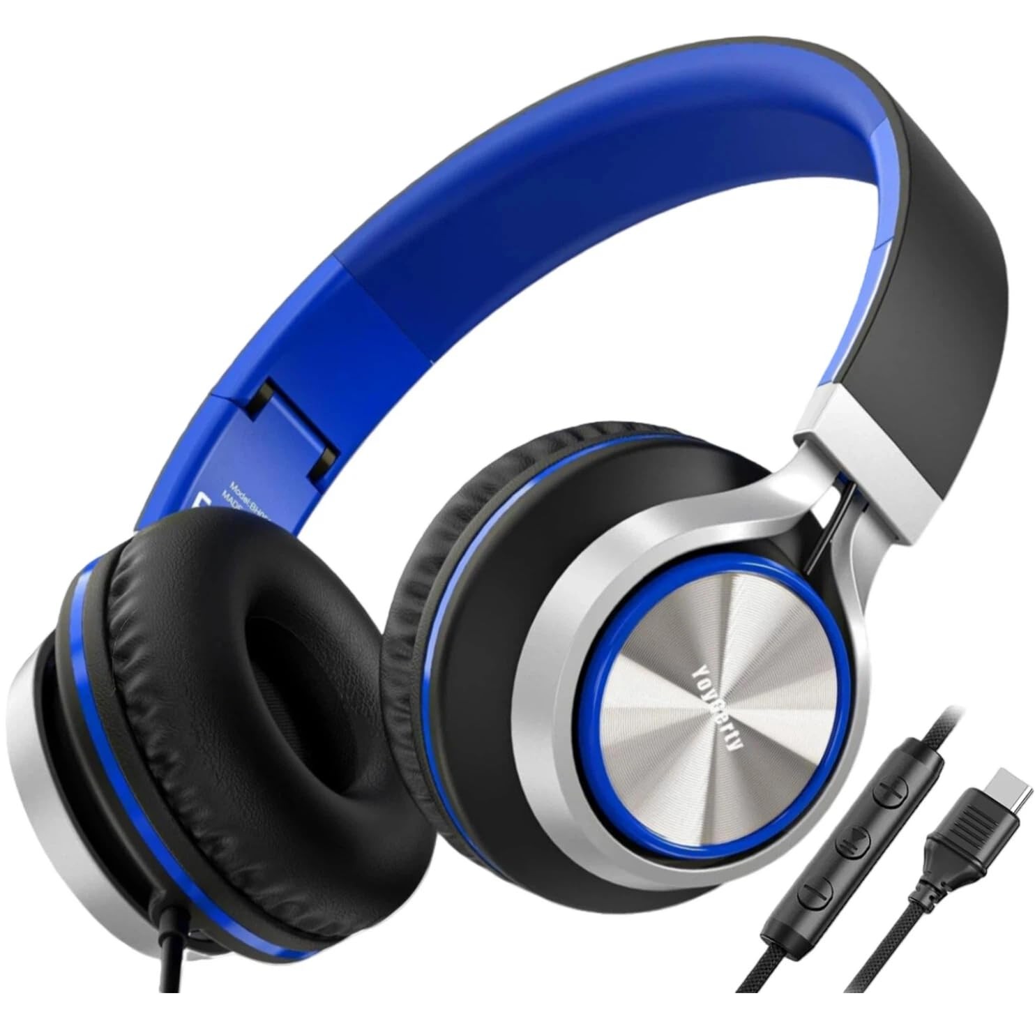 yoygerty Upgraded USB Type C Wired Headphones, Foldable Over-Ear Middle, Blue