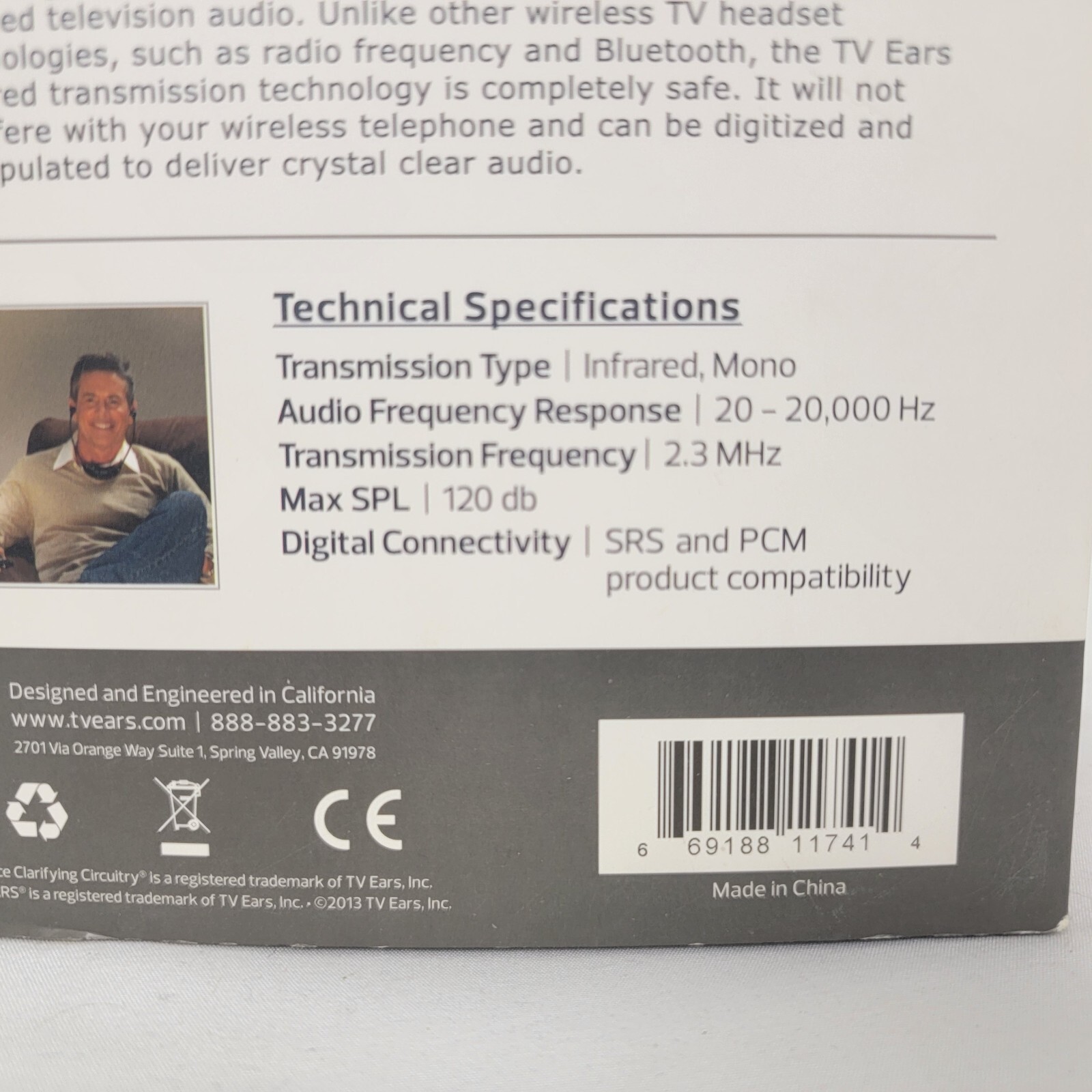 TV EARS 5.0 Digital Wireless Item # 11741 Headset Transmitter Connection Cords