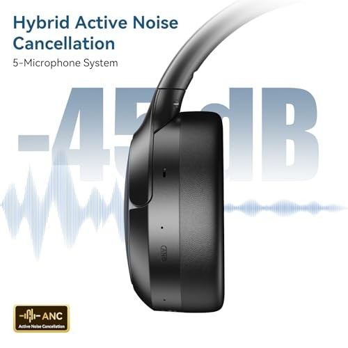 Hybrid ANC Wireless Over-Ear Headphones, 100H Playtime, Hi-Res Audio, Black