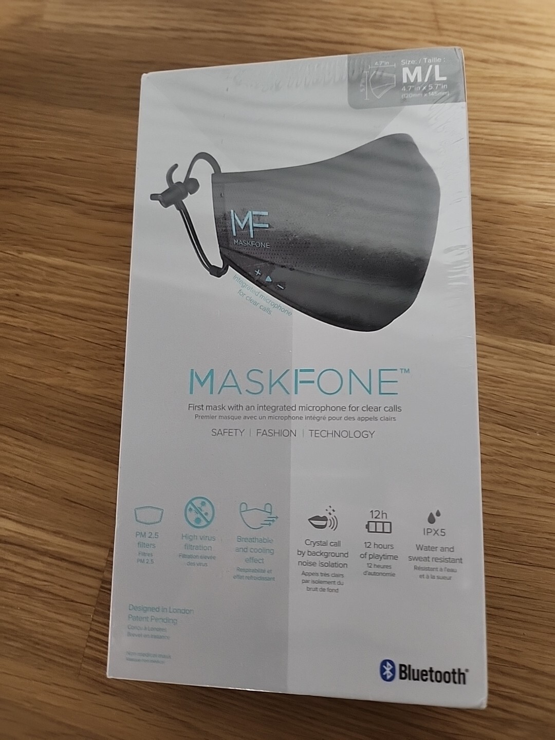 MASKFONE Smart Mask with Microphone Bluetooth Wireless Filters Earbuds Mask M/L