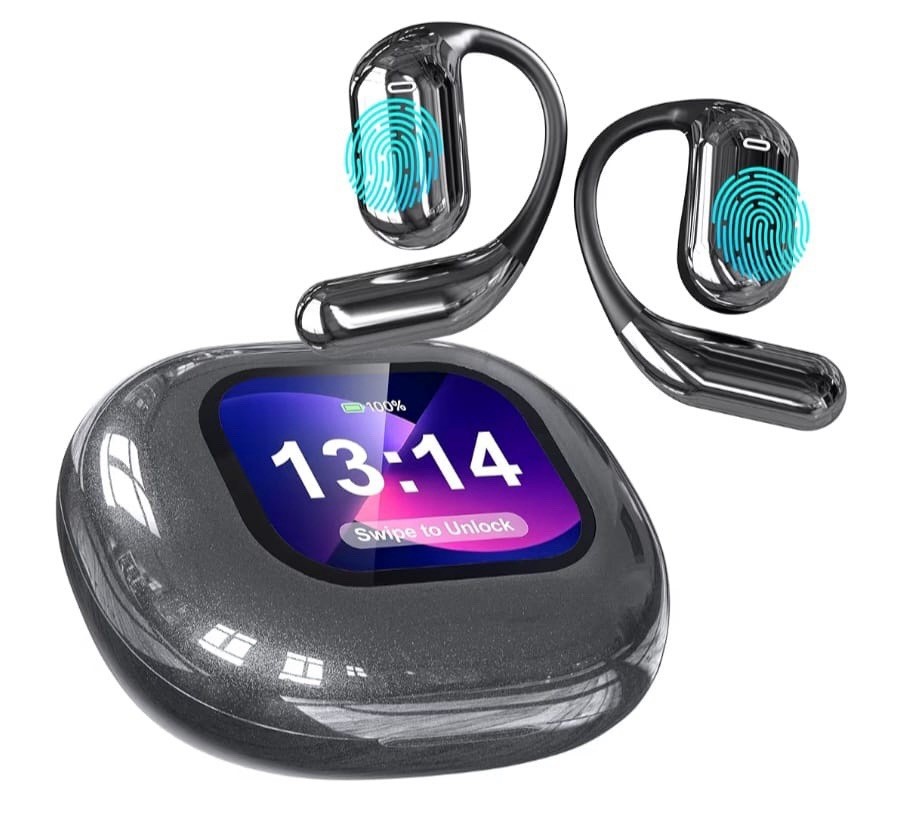 YYK Q16 Pro LCD Open-Ear Wireless Translator Earbuds, Noise Cancellation, Black