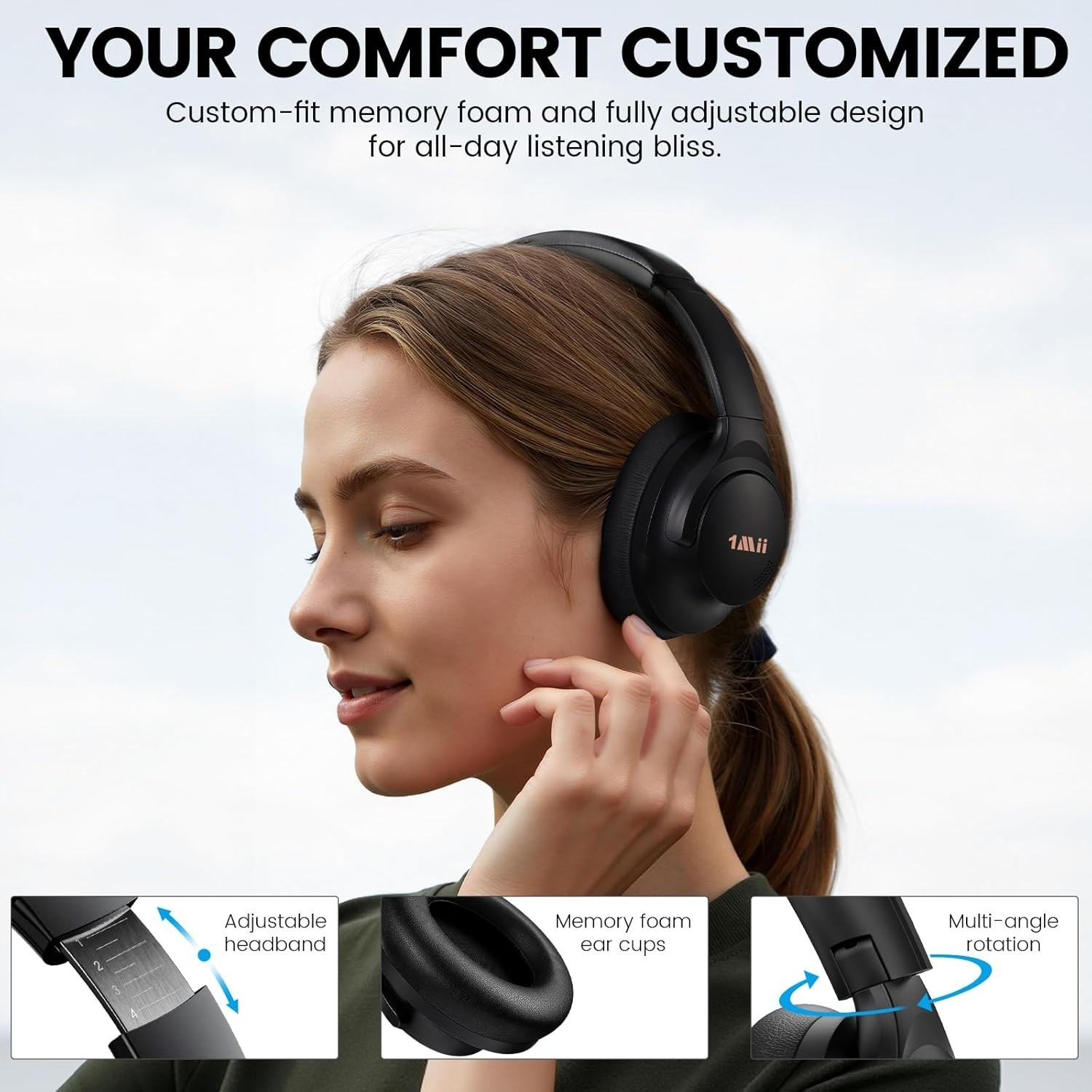 Y8+ Hybrid Noise Cancelling Headphones, 100H Playtime, Bluetooth 6.0
