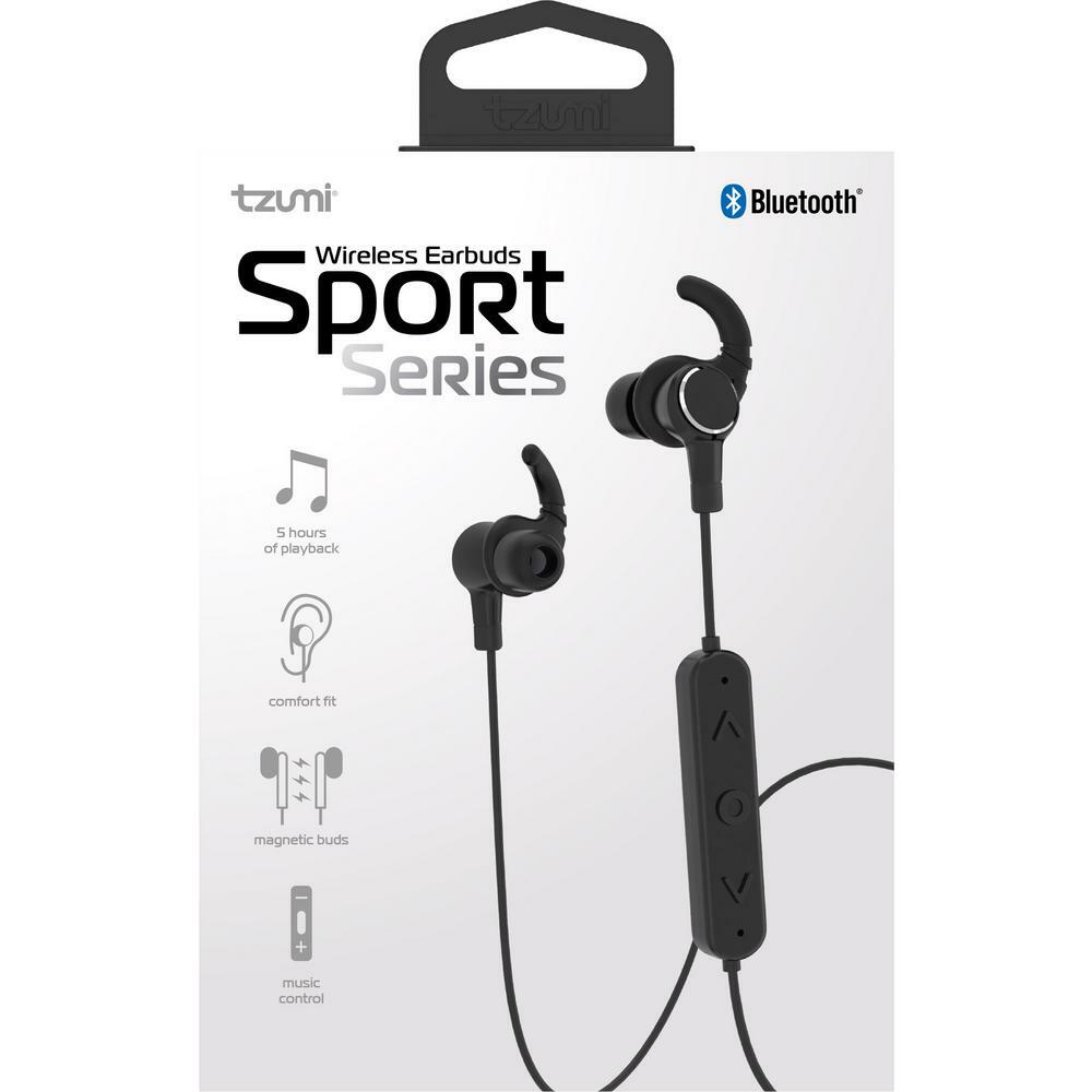 Tzumi Sport Series Wireless Earbuds Rechargeable Magnetic Stereo Earphones