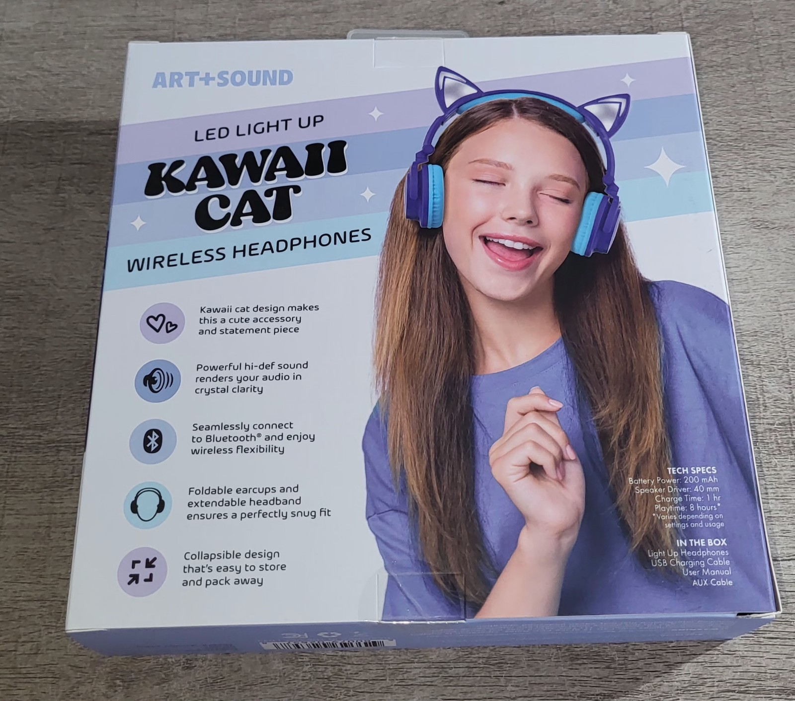 Art + Sound Kawaii Cat LED Light Up Bluetooth Wireless Music Gaming Headphones