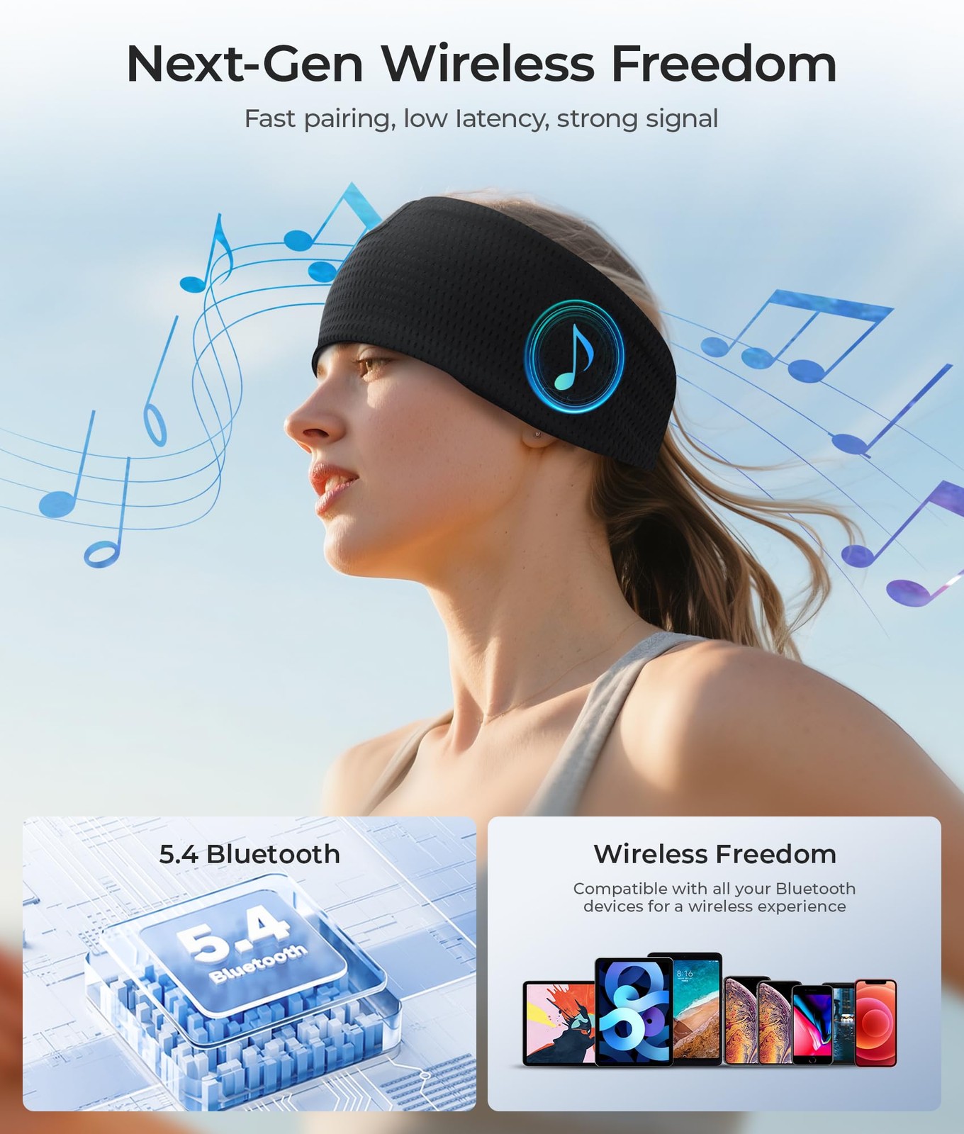 Mesh Black Bluetooth 5.4 Sleep Headphones Wireless Headband Sports Gadgets
