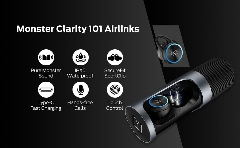 Monster Clarity 101 AirLinks Wireless Earbuds, Bluetooth 5.0 in-Ear Headphones