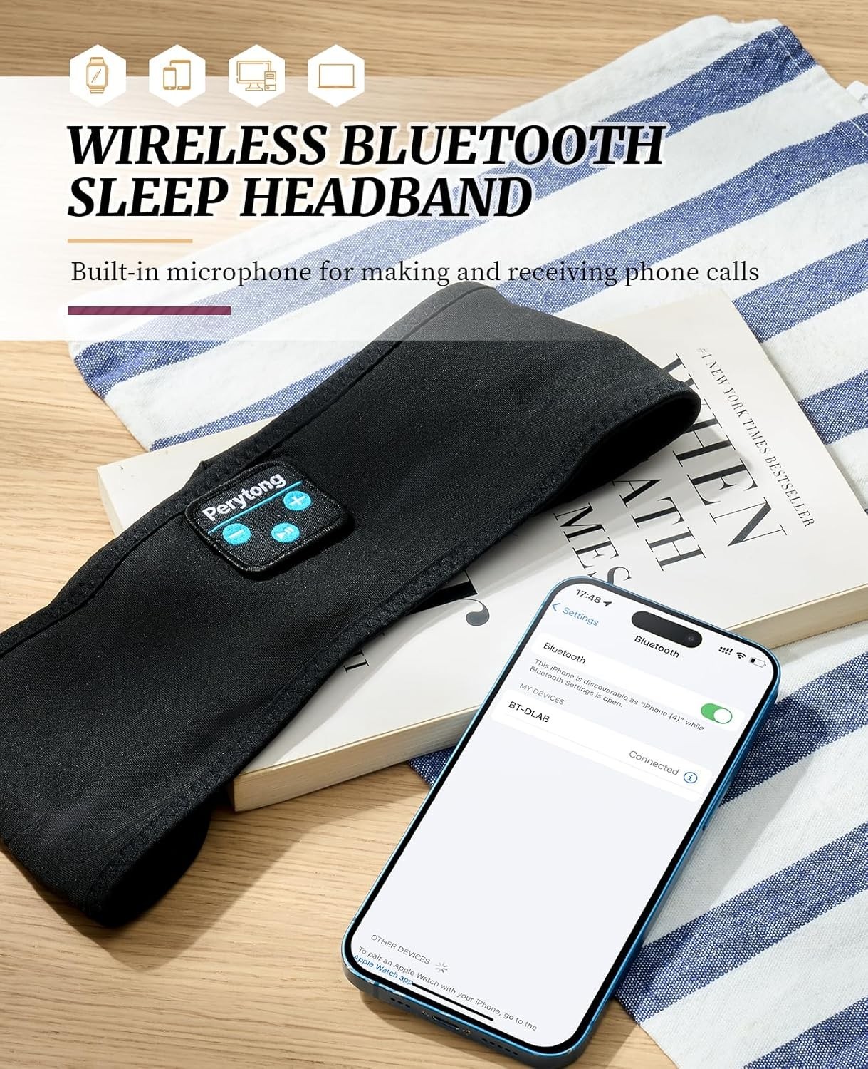 Wireless Sleep Headphones Sports Headband Bluetooth with Soft Fabric
