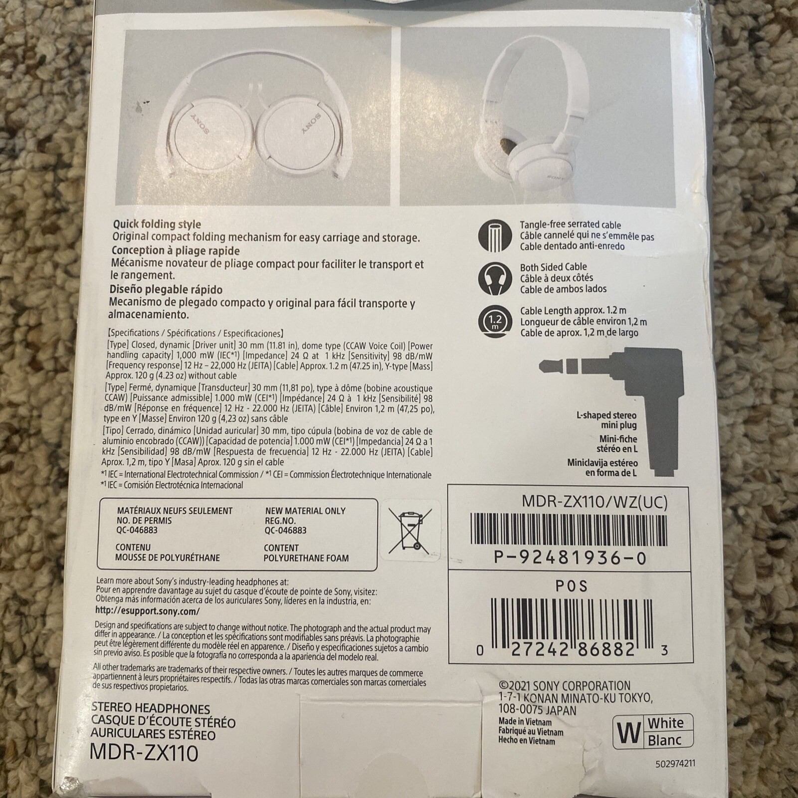 Sony MDR-ZX110 Ear-Pad (On the Ear) Headband Headphones – White