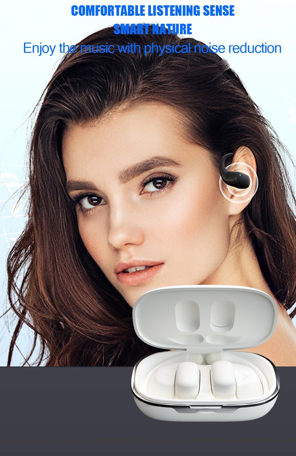 Open Ear Headphones Bluetooth Wireless Over Earbuds with Ergonomic Earhook WHITE