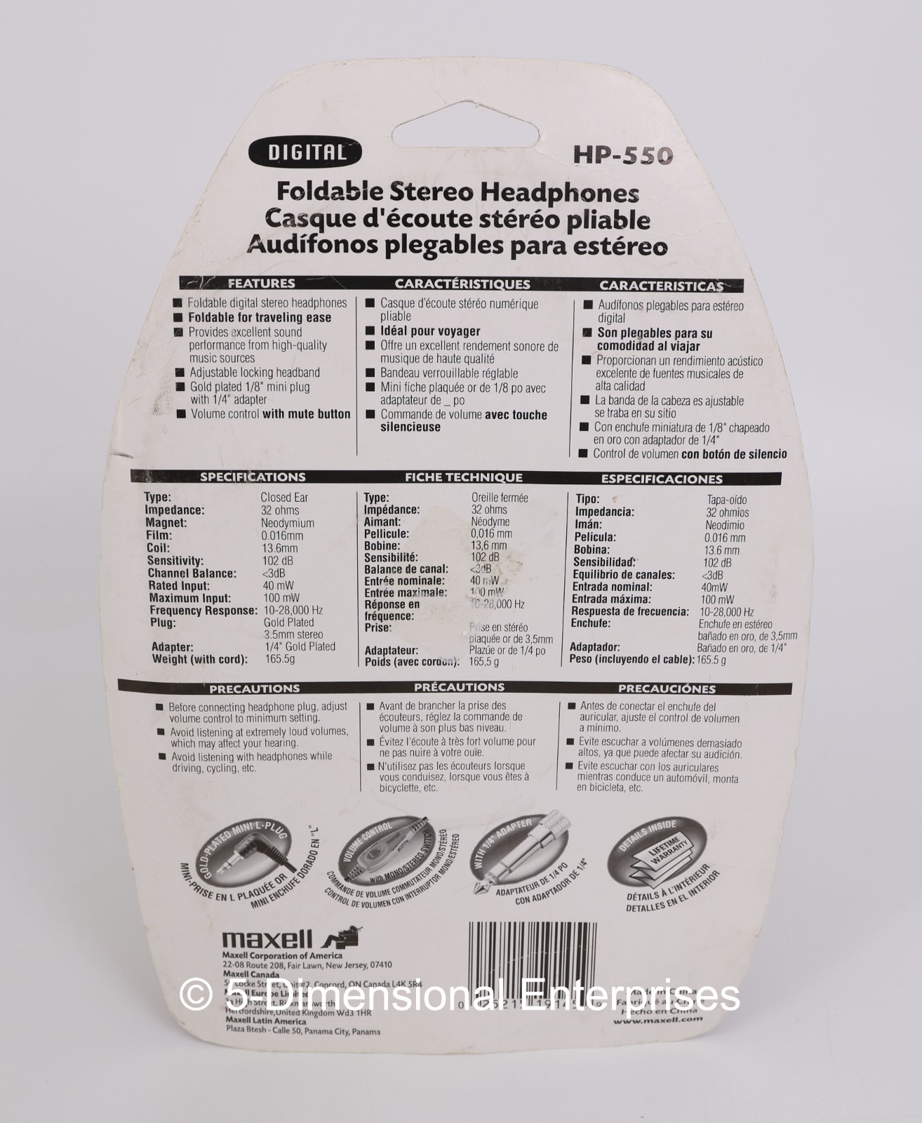 Maxell HP-550 Foldable Digital Full Cup Headphones Volume Control 3.5mm NIP NEW