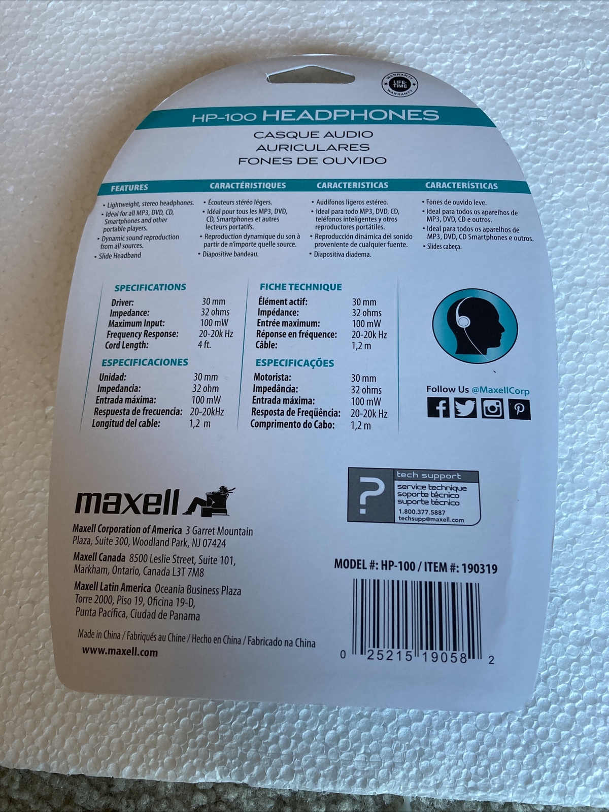 Maxell HP-100 Headband Headphones – Black with Dynamic Sound