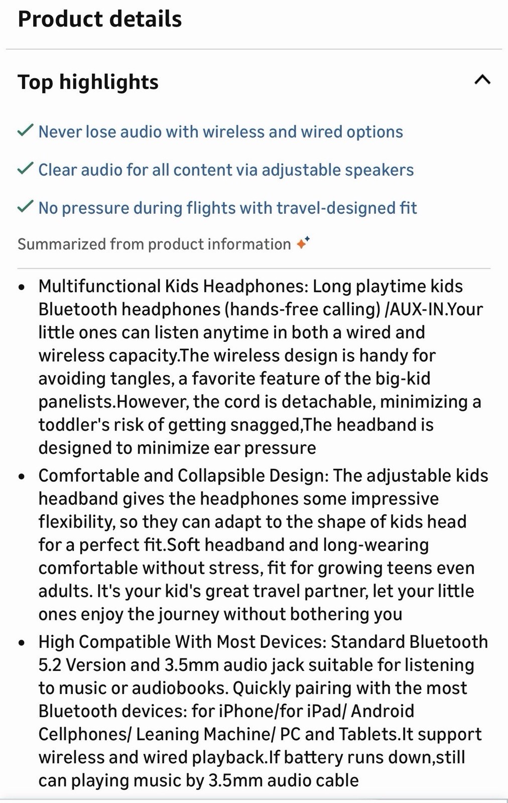 Kids Headphones, Bluetooth Headphones for Kids with Adjustable Headband, 3.5 MM