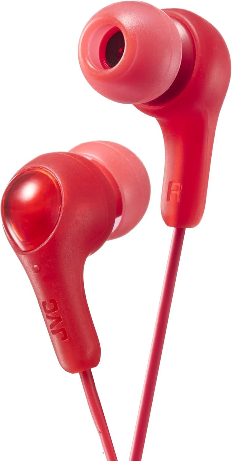 JVC Gumy in Ear Earbud Headphones, Powerful Sound, Comfortable – Red