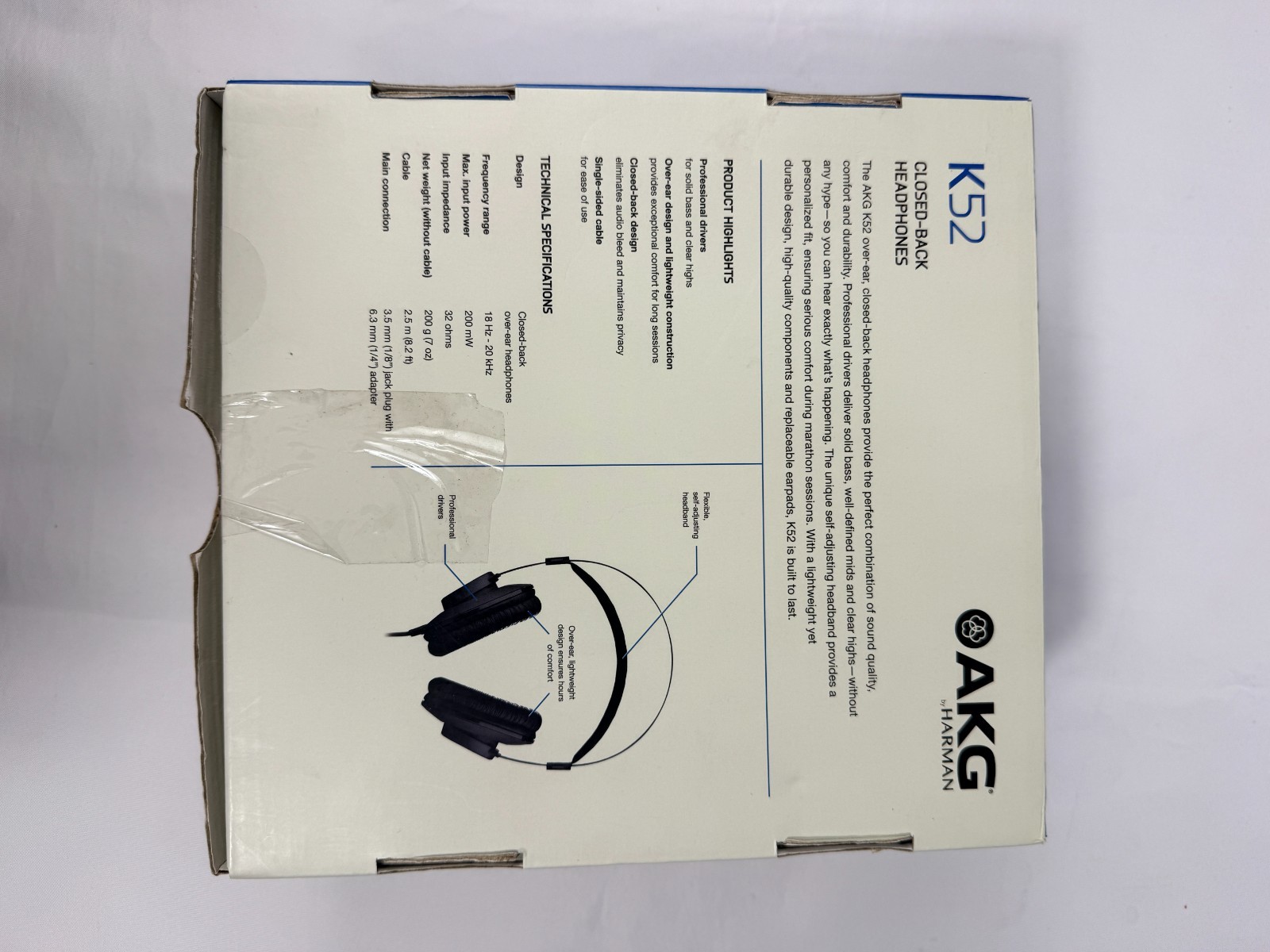 AKG K52 Closed-Back Wired Headphones 40mm Studio Monitoring Black 3.5mm Jack