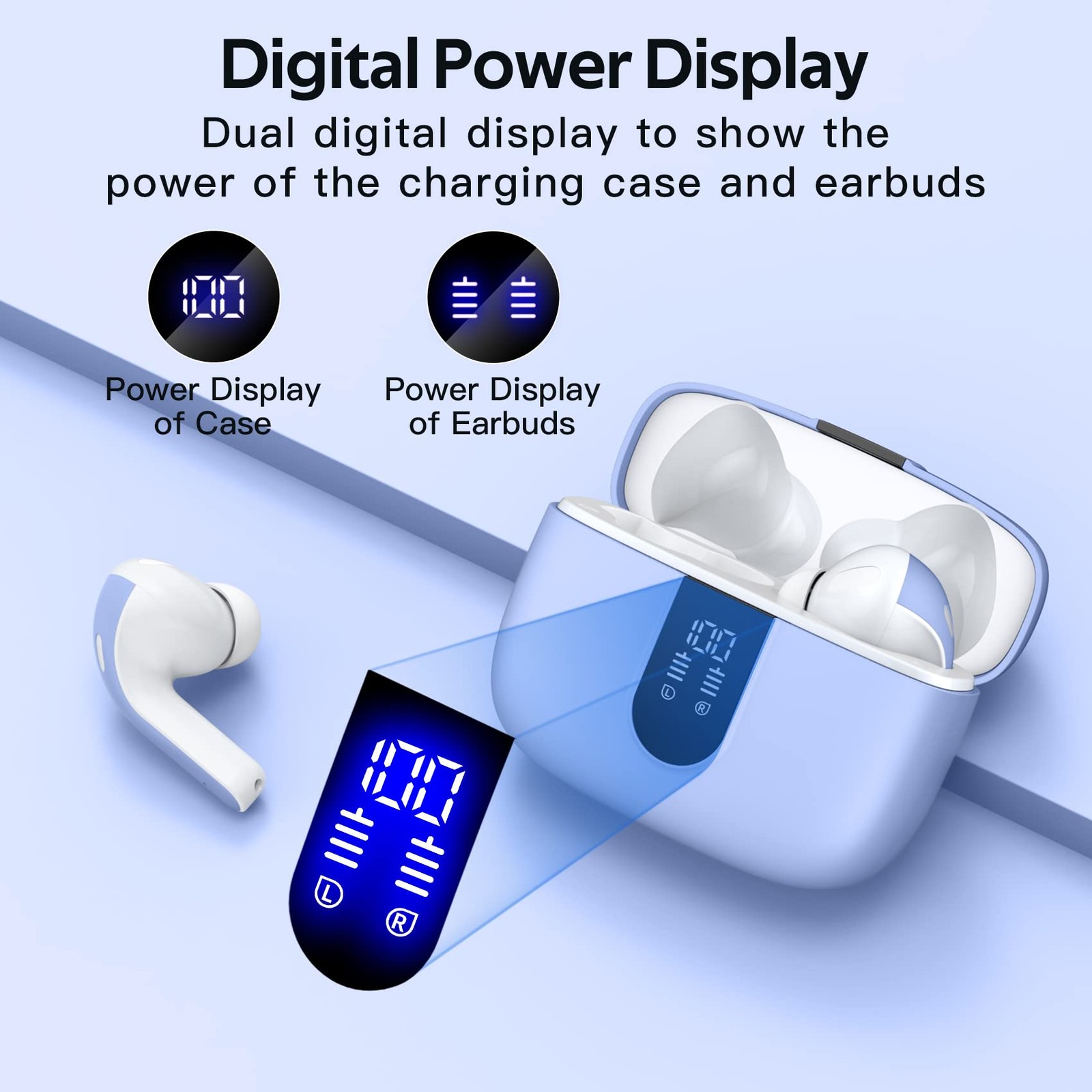 TAGRY Bluetooth Headphones True Wireless Earbuds 60H Playback LED M, Purple