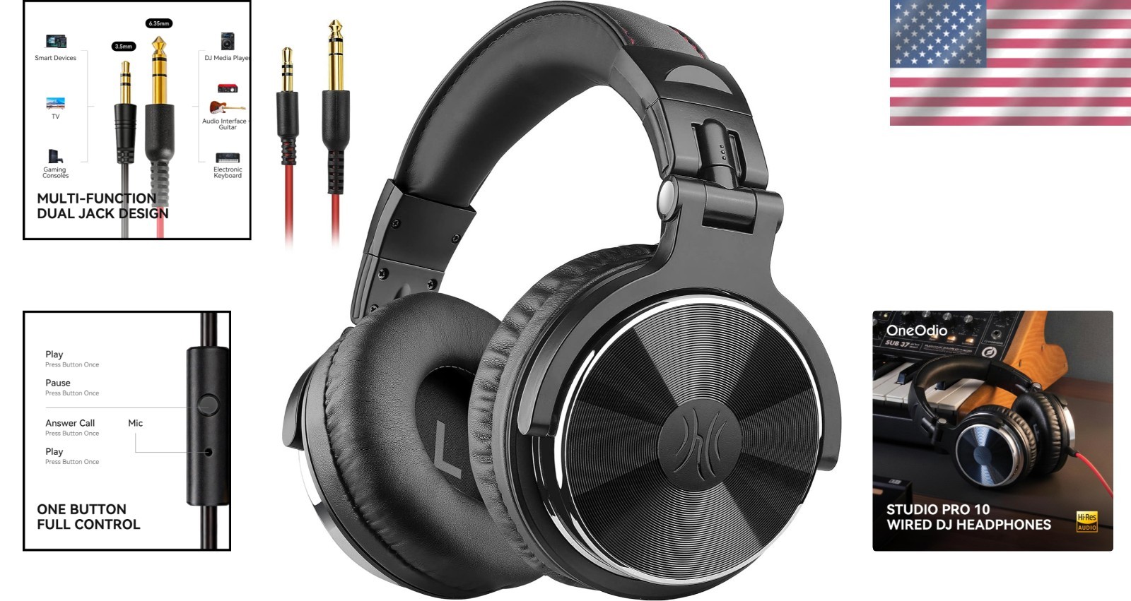 Pro-10 Studio Monitor Headphones – Wired DJ Headsets – Black