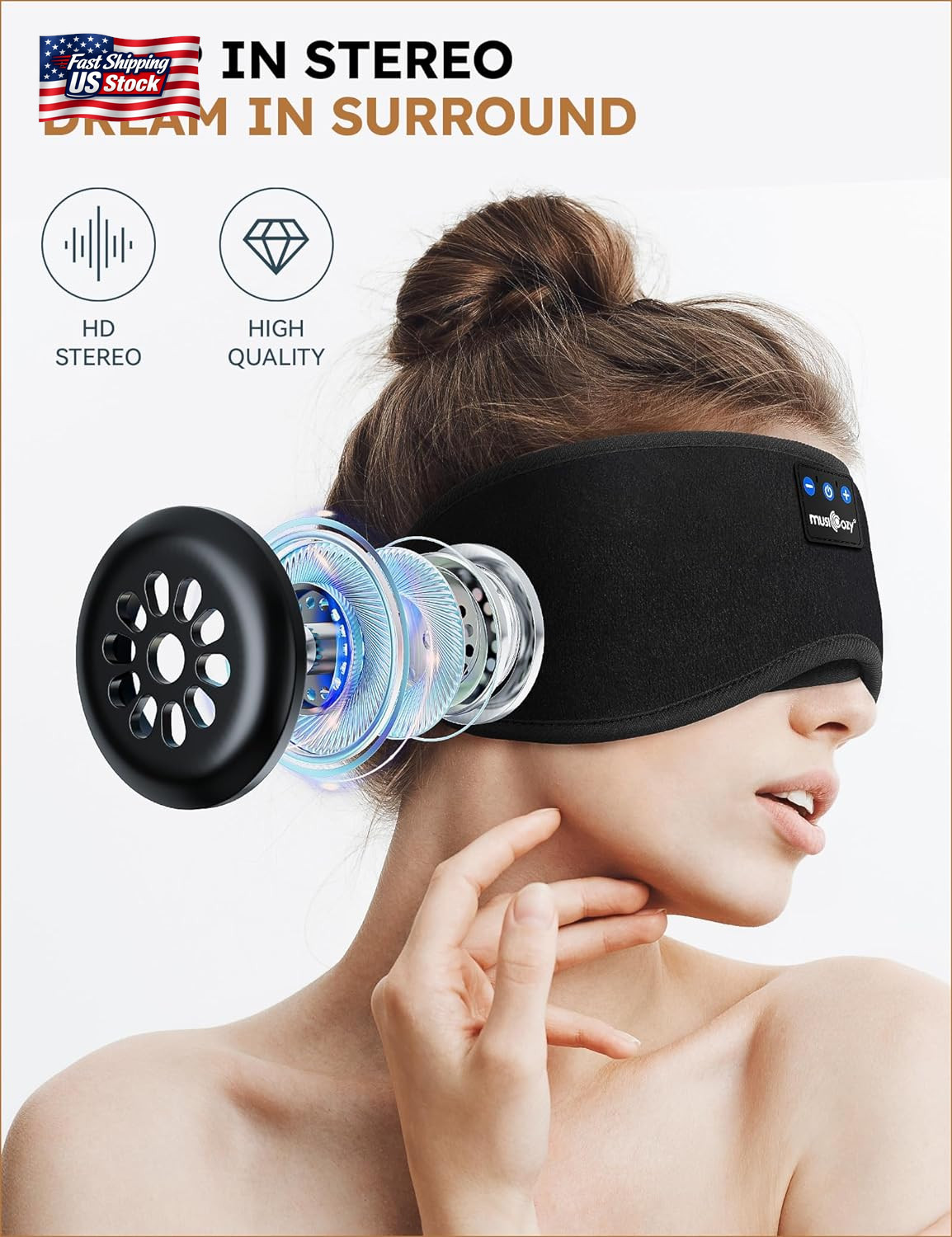 MUSICOZY Sleep Headphones Bluetooth 5.2 Headband Sleeping Headphones Sleep Mask,