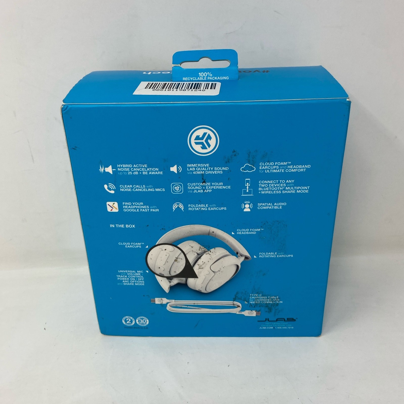 JLab JBuds Lux ANC Wireless Over-Ear Headphones Cloud White