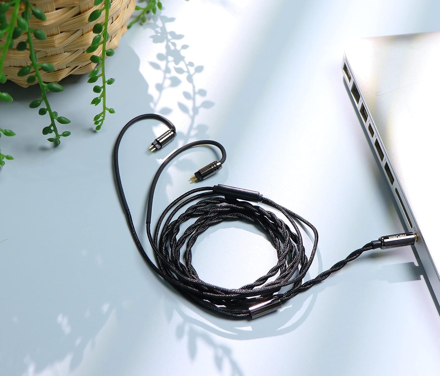 Durable Braided IEM Cable – 4N OFC, Cotton Yarn, 2pin 3.5mm with Microphone