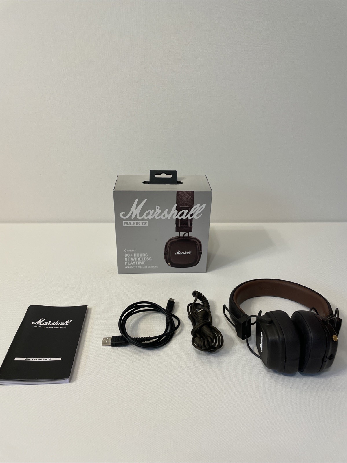 Marshall Major IV Bluetooth On-Ear Headphones, Brown, Open Box with Accessories