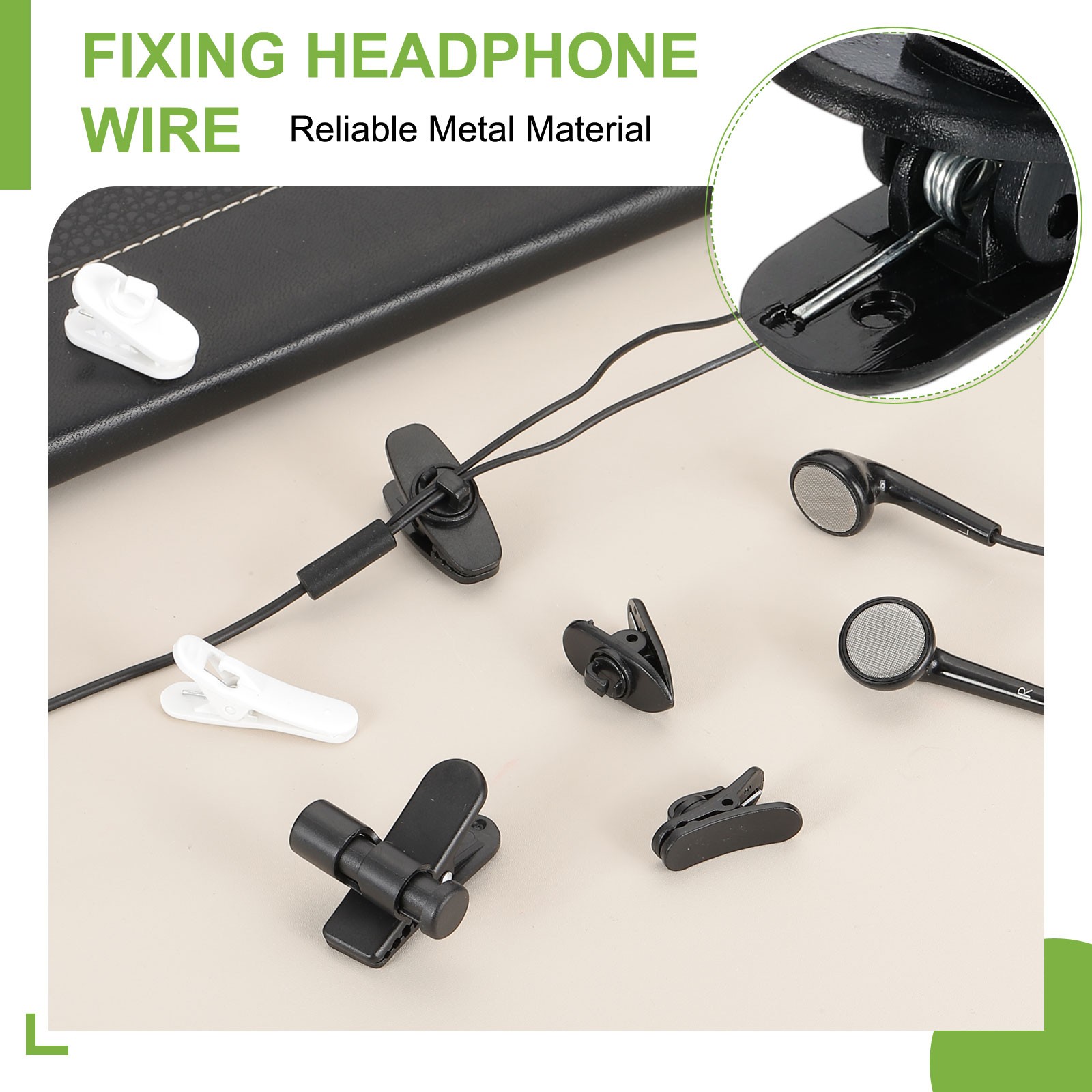 10 Pcs 360 Degree Rotate Headphone Wire Clip 1.18″x0.47″x0.59″ Black