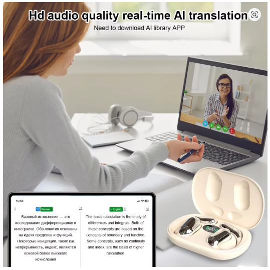 3-in-1 AI Translator Earbuds 144 Languages Bluetooth 5.3 Real Time Translation