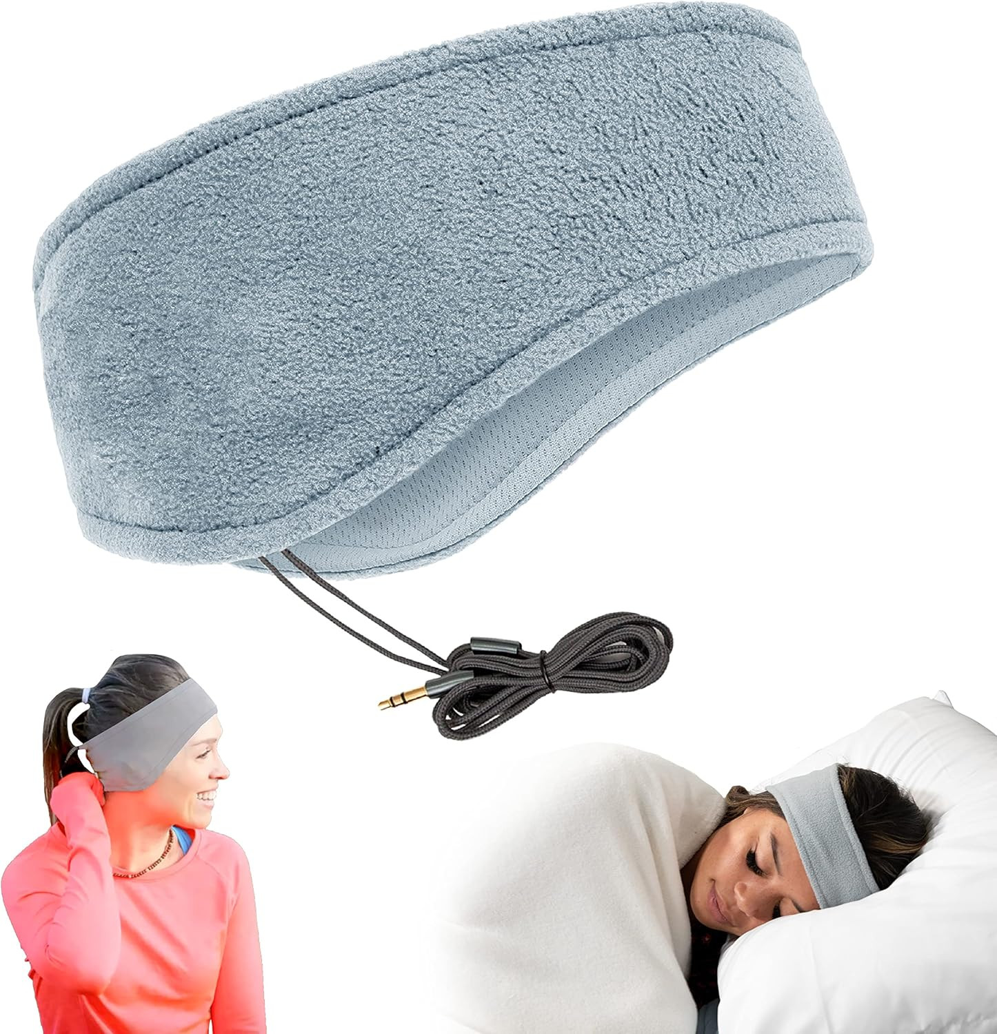 Sleep Headphones Headband Ultra Thin Wired for Side Sleepers Gray