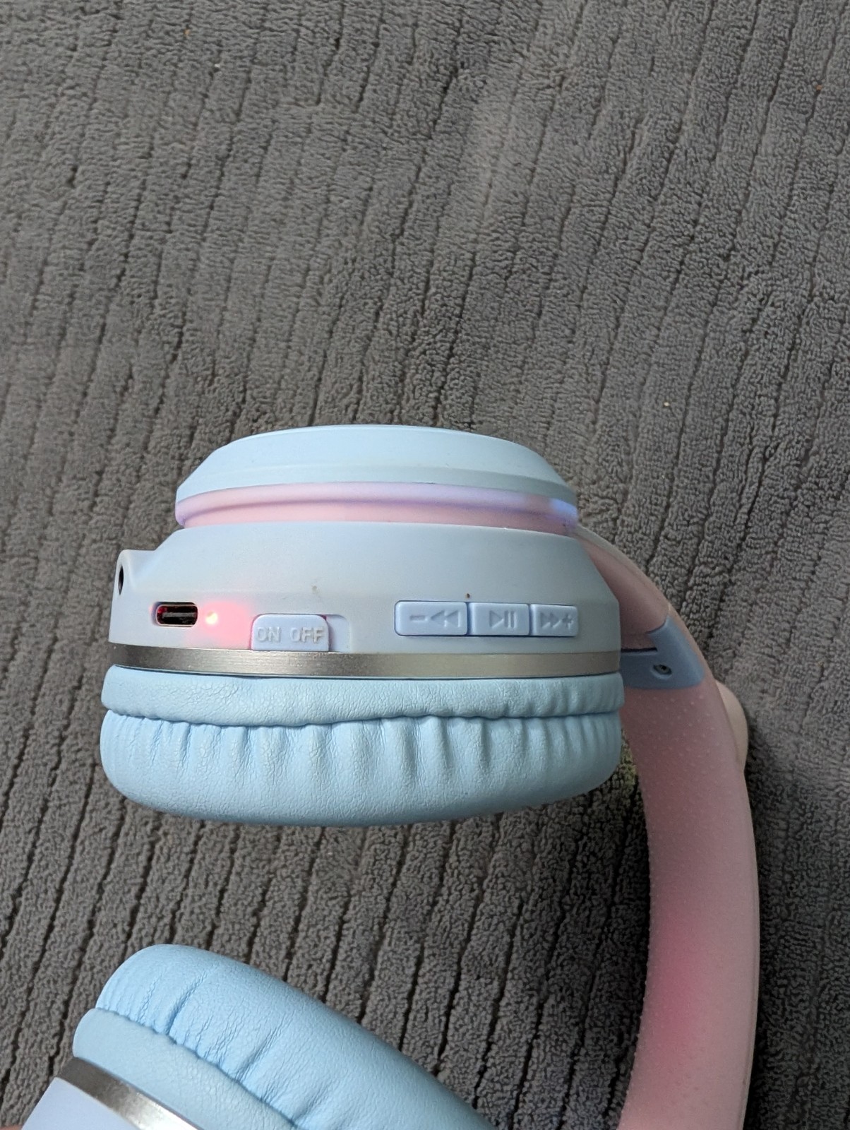 Pink/Blue Cat Ear Over-Ear Bluetooth Headphones w/ LED, Mic, Controls